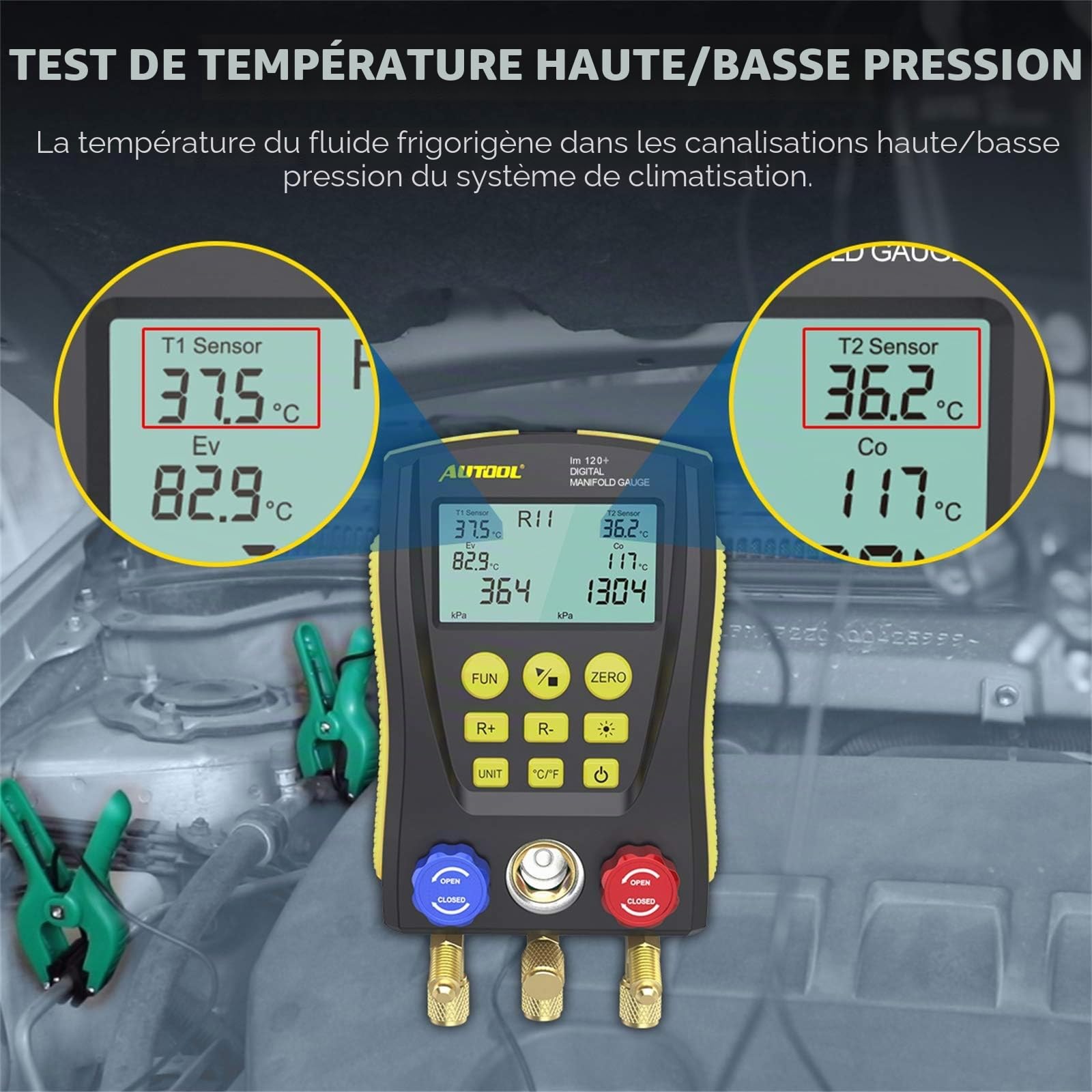 AUTOOL Manomètre Numérique de Réfrigération, Jauge de Réfrigération Système HVAC Testeur de Fuite de Température de Pression de Vide du Réfrigérateur Climatiseur