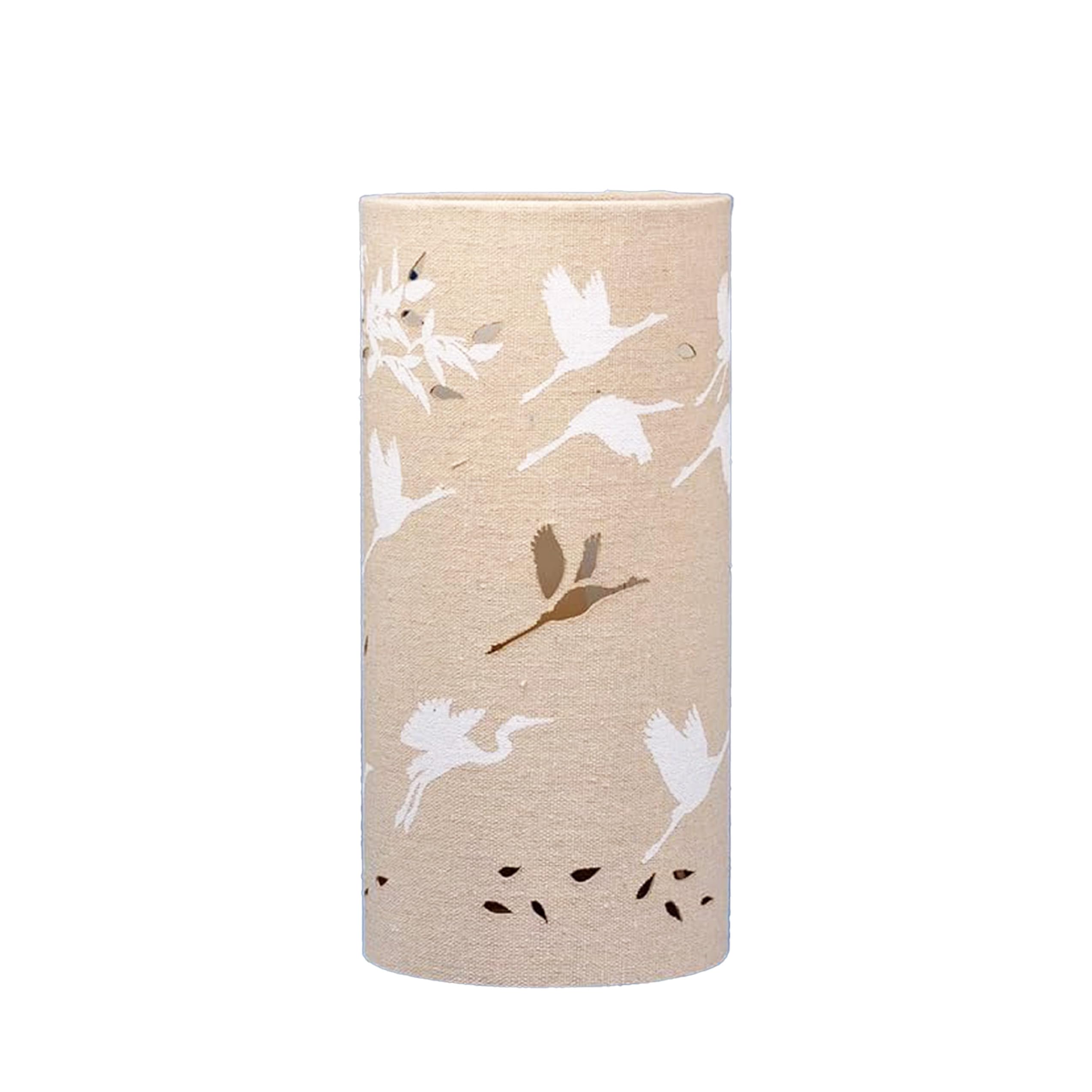 Light-Glow Beige Handcrafted Fabric Table Lamp - Nature-Inspired Perforated Designs, Soft Ambient Lighting, Various Wildlife Patterns (Cranes)
