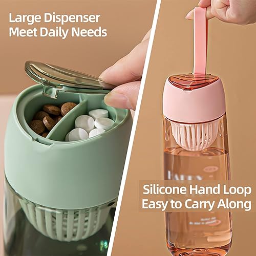 Miniatura 3 de OBELIEF Botella de agua de 22 onzas y organizador de píldoras, contenedor de almacenamiento de viaje para agua, jugo, vitaminas, pastillero grande