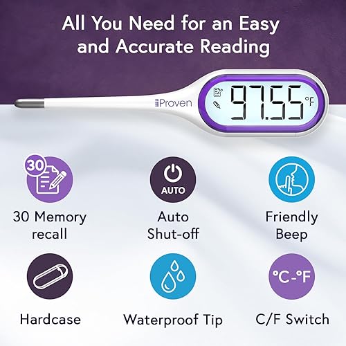 Miniatura 4 de iProven Termómetro corporal basal con retroiluminación y dígitos grandes, alta precisión de 1100 grados, BBT para seguimiento de ovulación,