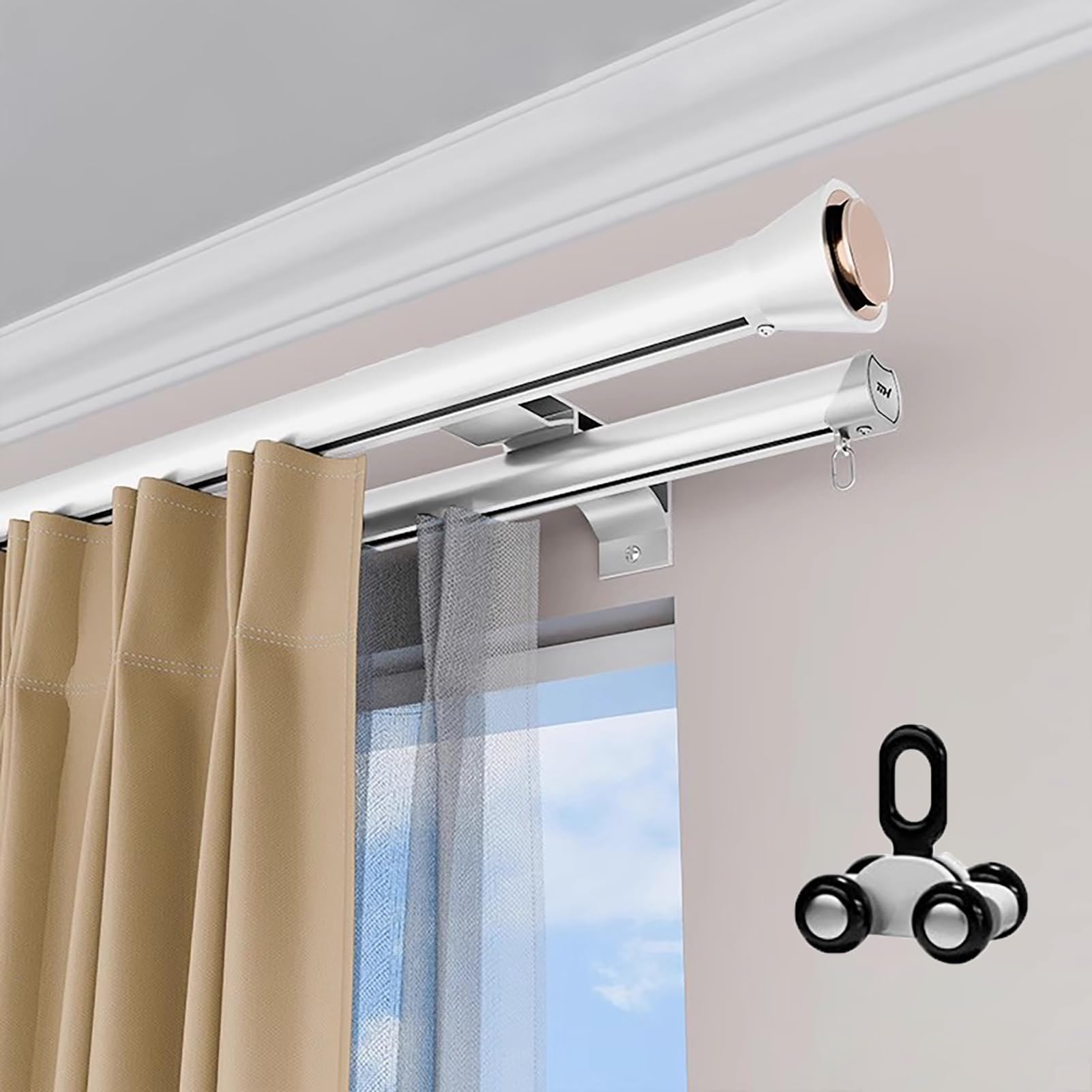 Heavy Du Double Track ain Rod – Soporte de pared para ducha y cortina de 20 pies con deslizadores – Perfecto para uso doméstico, hospital y hotel – Diseño blanco resistente