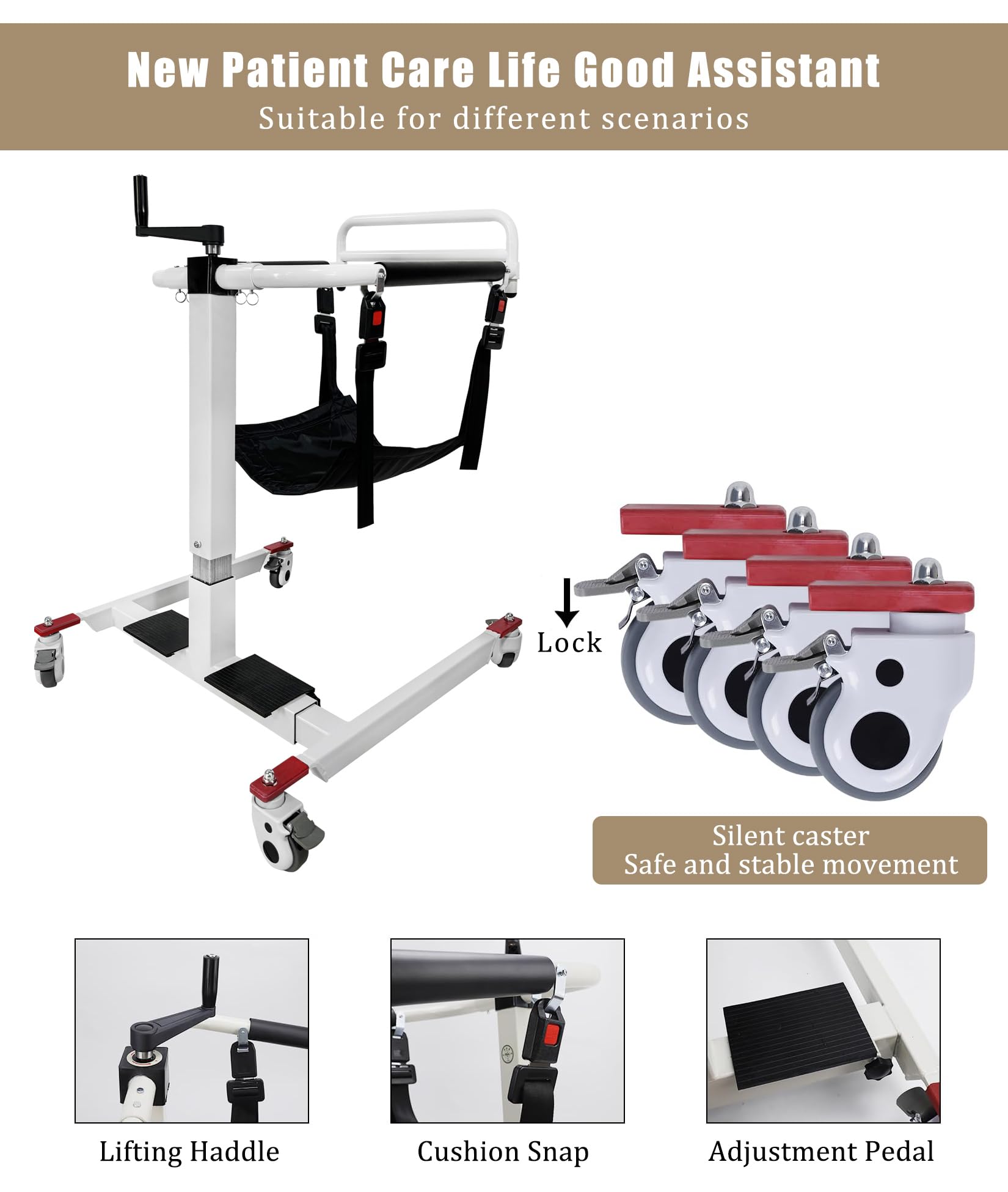 Elevador de Pacientes Ligero, Silla de Traslado de Paciente, Ajustable en Altura/Ancho, Dispositivos de Asistencia para Ancianos, Elevador de Traslado de Cama a Silla de Ruedas