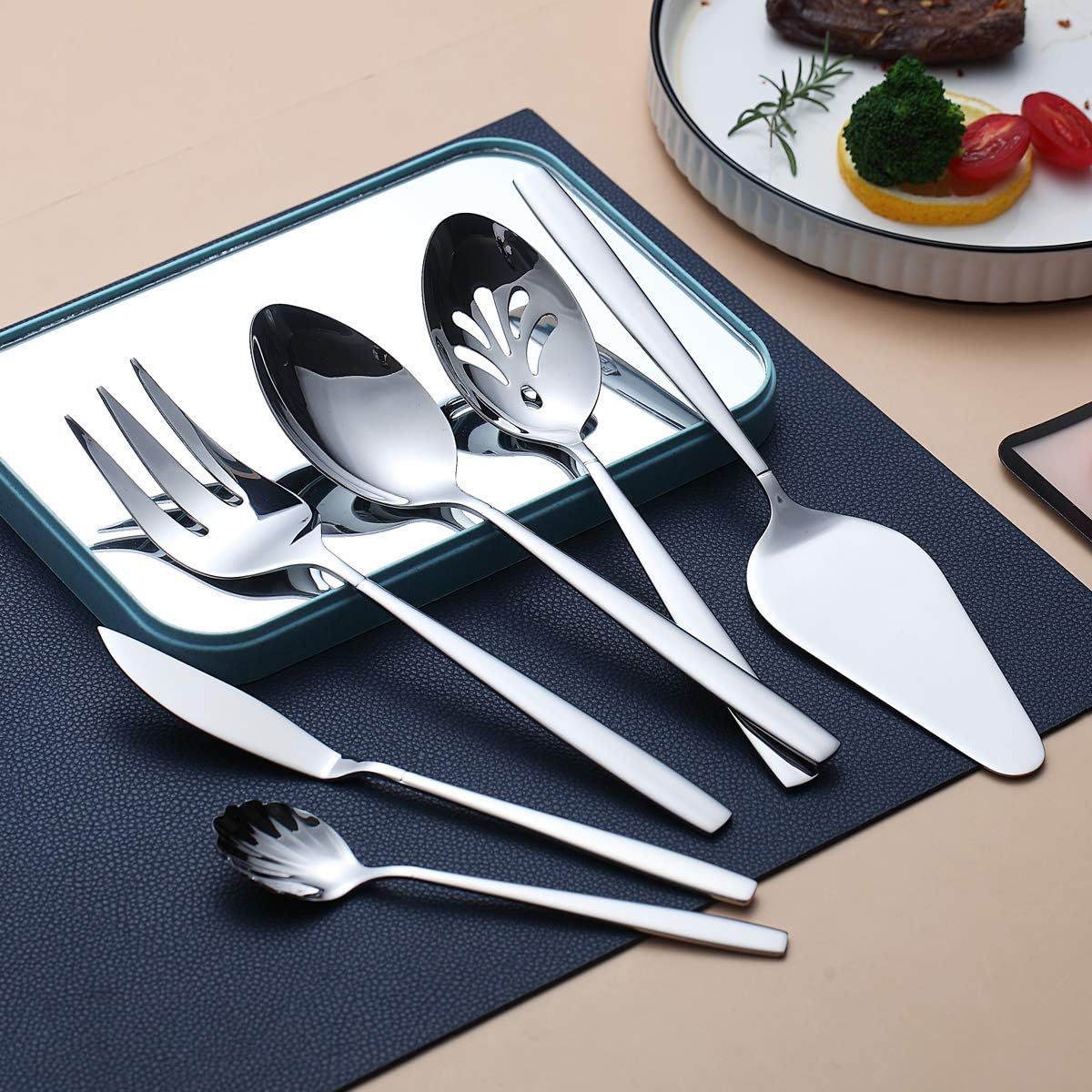 Berglander Flatware Serving Set 6 Pieces, Stainless Steel Serving Silverware Set, Silver Serving Utensil, Anti Rust (6 Pieces)