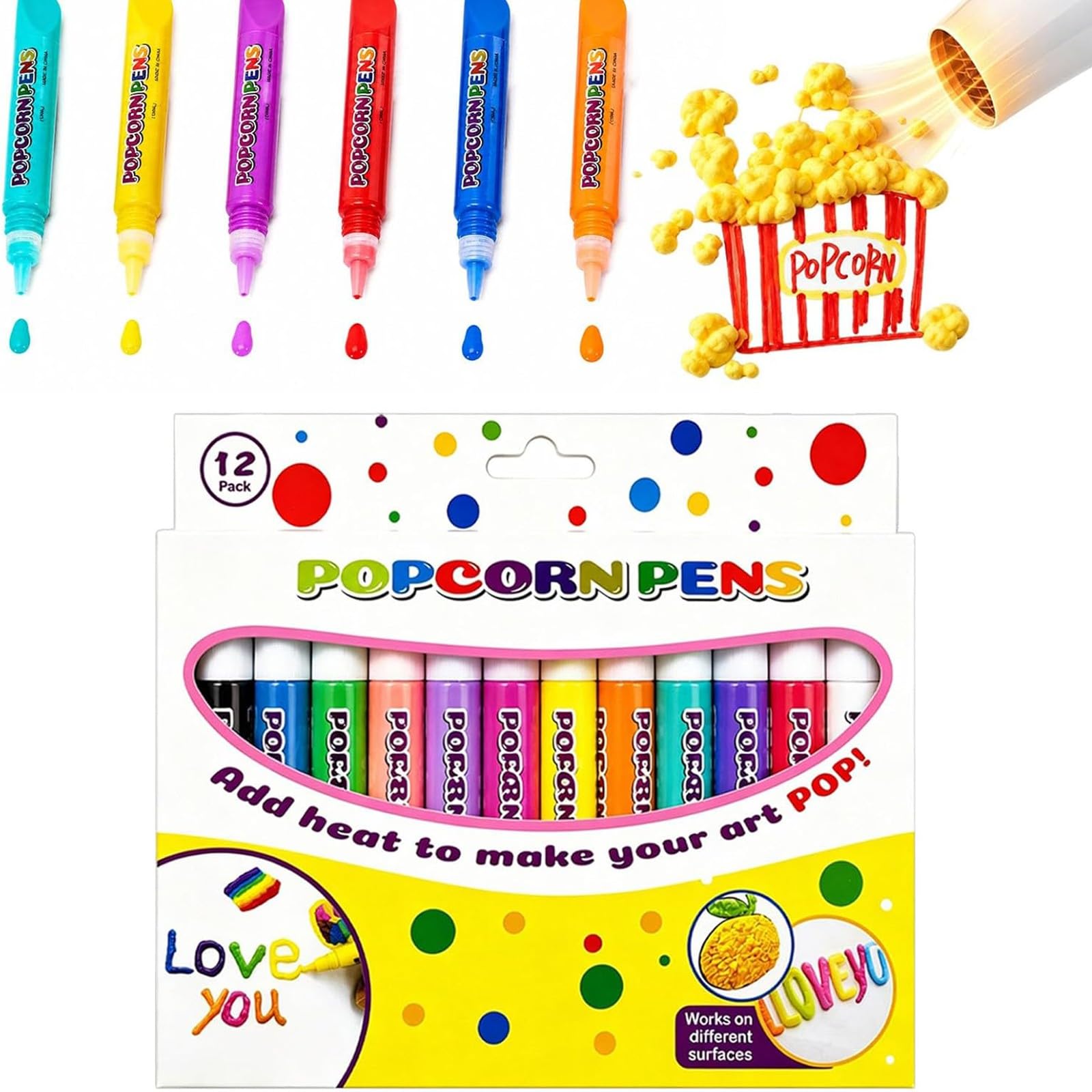 Magic Popcorn Pens, 6 Colours Puffy 3D Bubble Painting Pens (B-1pack)