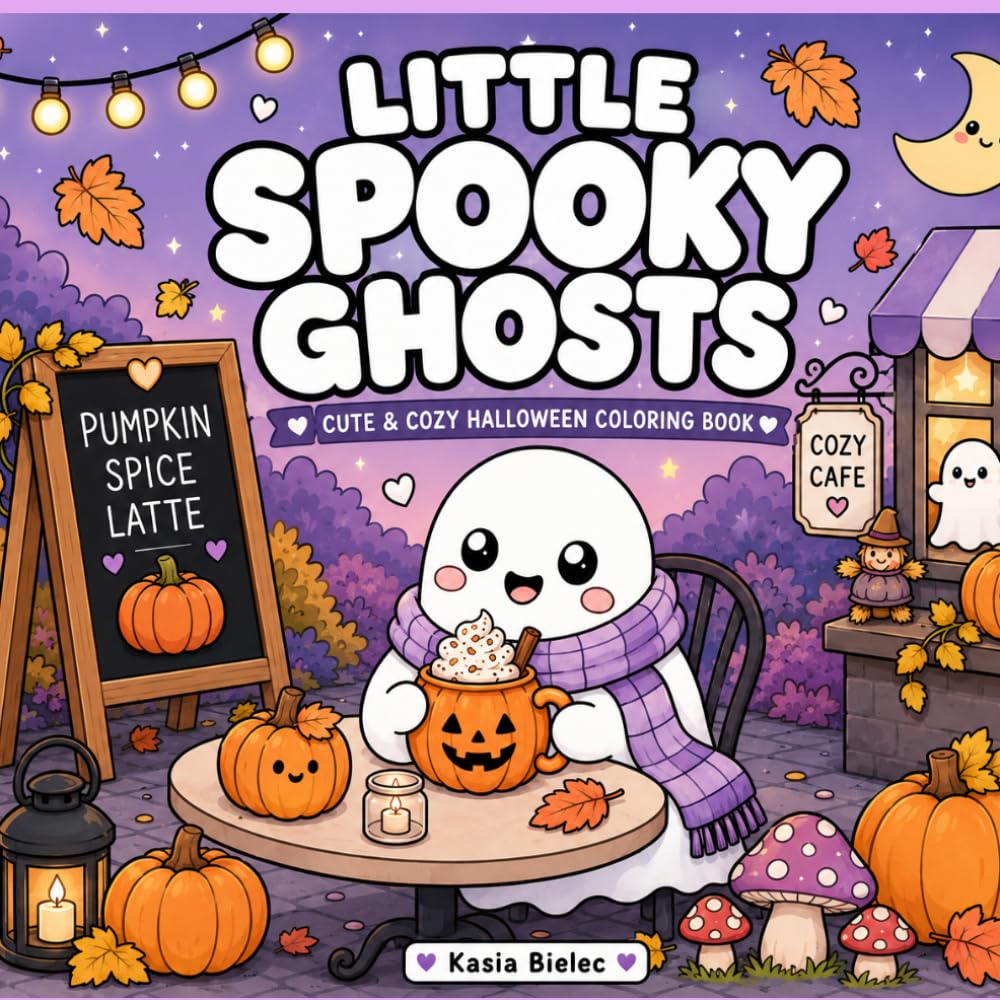 Little Spooky Ghosts: 30 Cute & Cozy Halloween Scenes for Relaxation, Stress Relief, and Autumn Coloring Fun