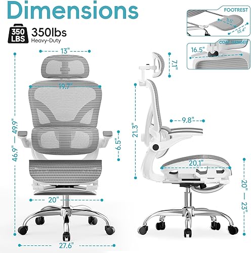 Miniatura 2 de Alllion Silla de Oficina Ergonómica de Malla, Silla de Escritorio para el Hogar Cómoda de Respaldo Alto con Soporte Lumbar Ajustable, Reposacabezas