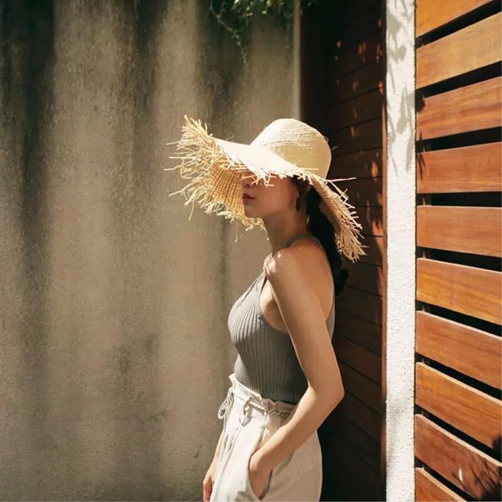 Straw Hat Handmade Women's Sun Hat, szeroki Brim, wysokiej jakości Beach Hat-khaki
