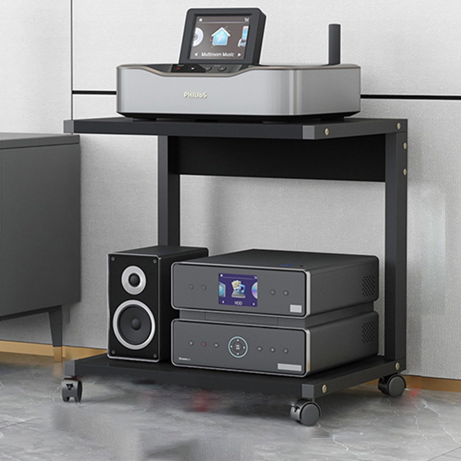 SXYKXYDL AV Media Stand Corner Shelf With Height Adjustable Wooden Shelves - Modern with Wheels Audio-Video Media Stand Stereo Racks