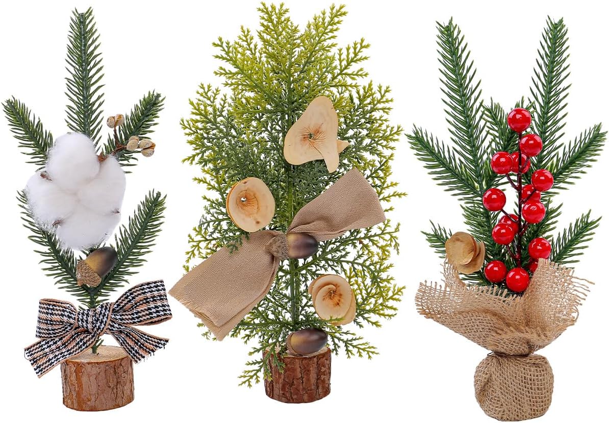 Amazon.com: 3 Pieces Mini Christmas Tree Desktop Christmas Tree 25 cm ...