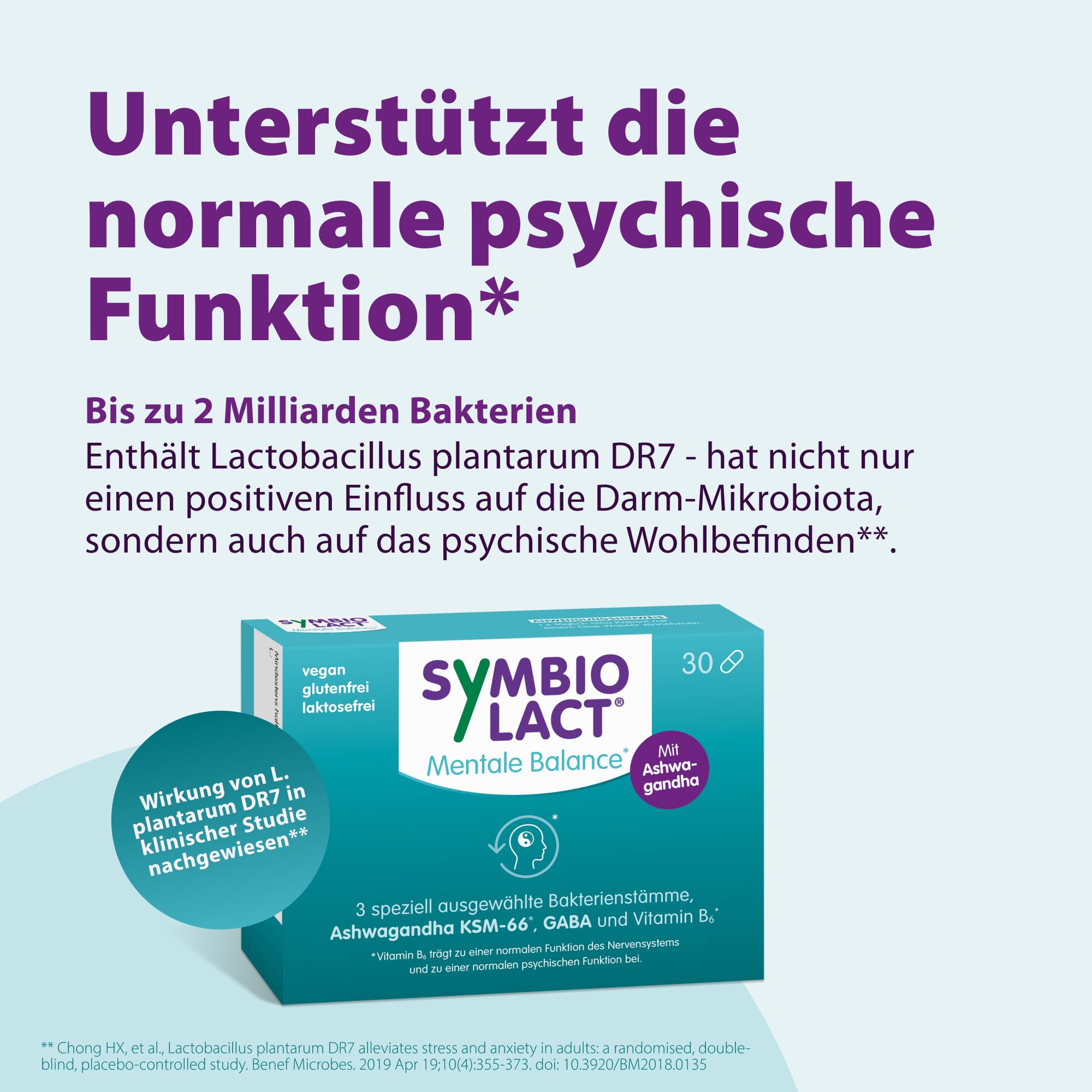 SymbioLact Mentale Balance für das Nervensystem, 30 Kapseln | Mit Milchsäurebakterien, Ashwagandha und Vitamin B6, glutenfrei, laktosefrei, vegan