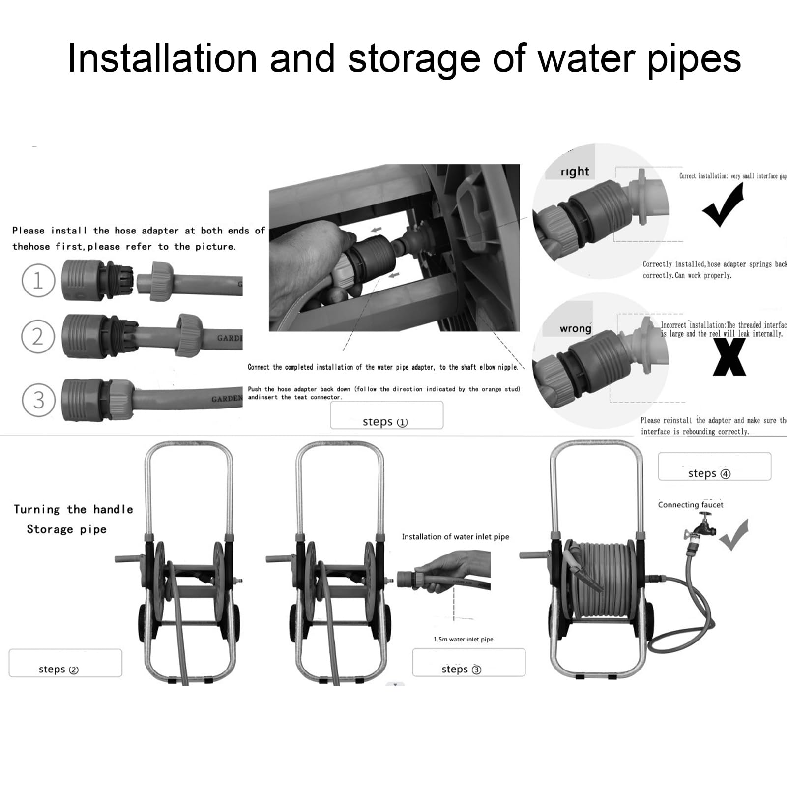 Generic Carrello Avvolgitubo G1/2 con Coperture in Gomma Antiscivolo e Design Leggero per Riporre Ordinatamente i Tubi da Giardino per Giardini e Aree Pastorali ABS+PP+tubo di Alluminio
