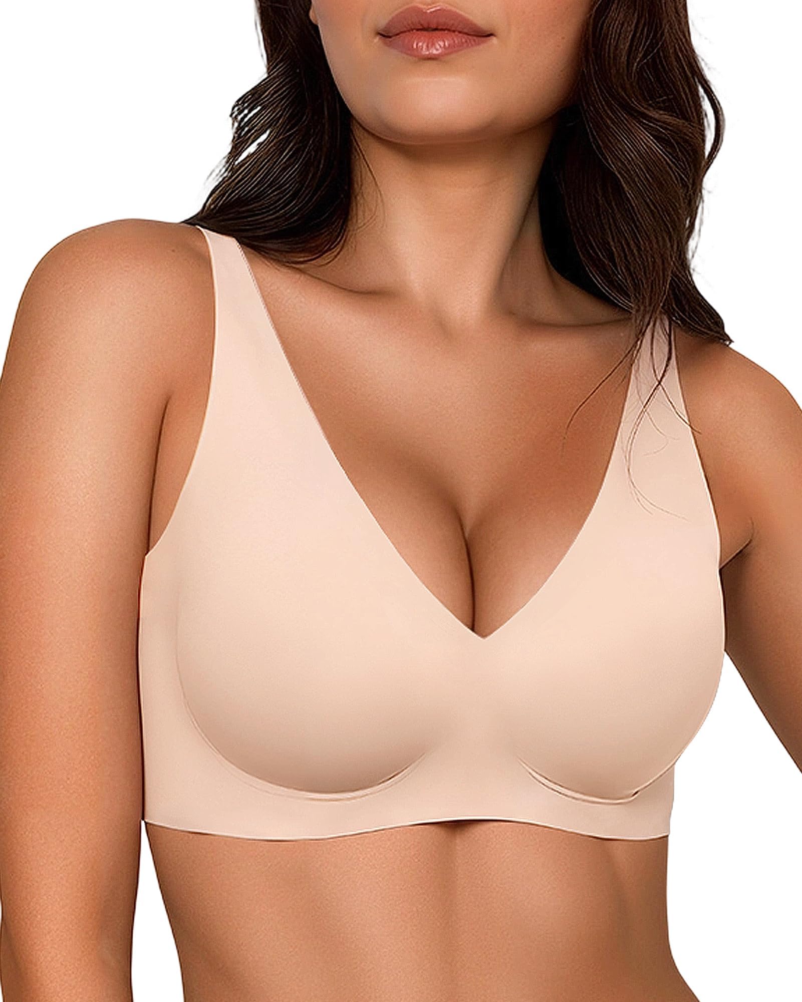 Deep V Bras for Women No Underwire Wireless Push Up Bra Seamless Deep Bralette Comfort Supportive Bra Full Coverage