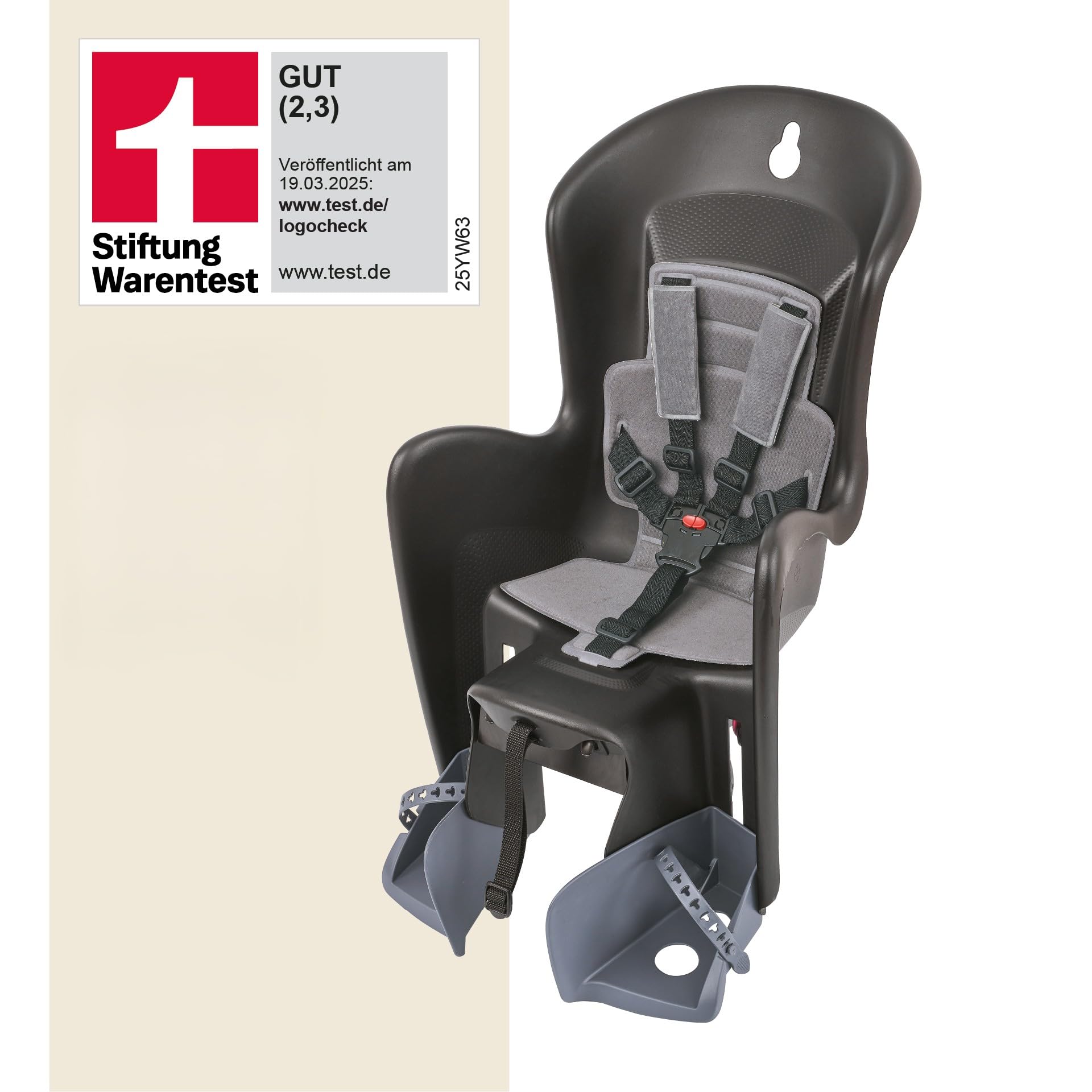 Polisport 8632200029 Bilby CFS AMZ Kinderfahrradsitz Hinten, 9 Monate–6 Jahre, 5-Punkt-Polstergurt, Verstellbare Fußstützen, GUT 2.3 Stiftung Warentest, Passend Für Gepäckträger, Schwarz/Dunkelgrau