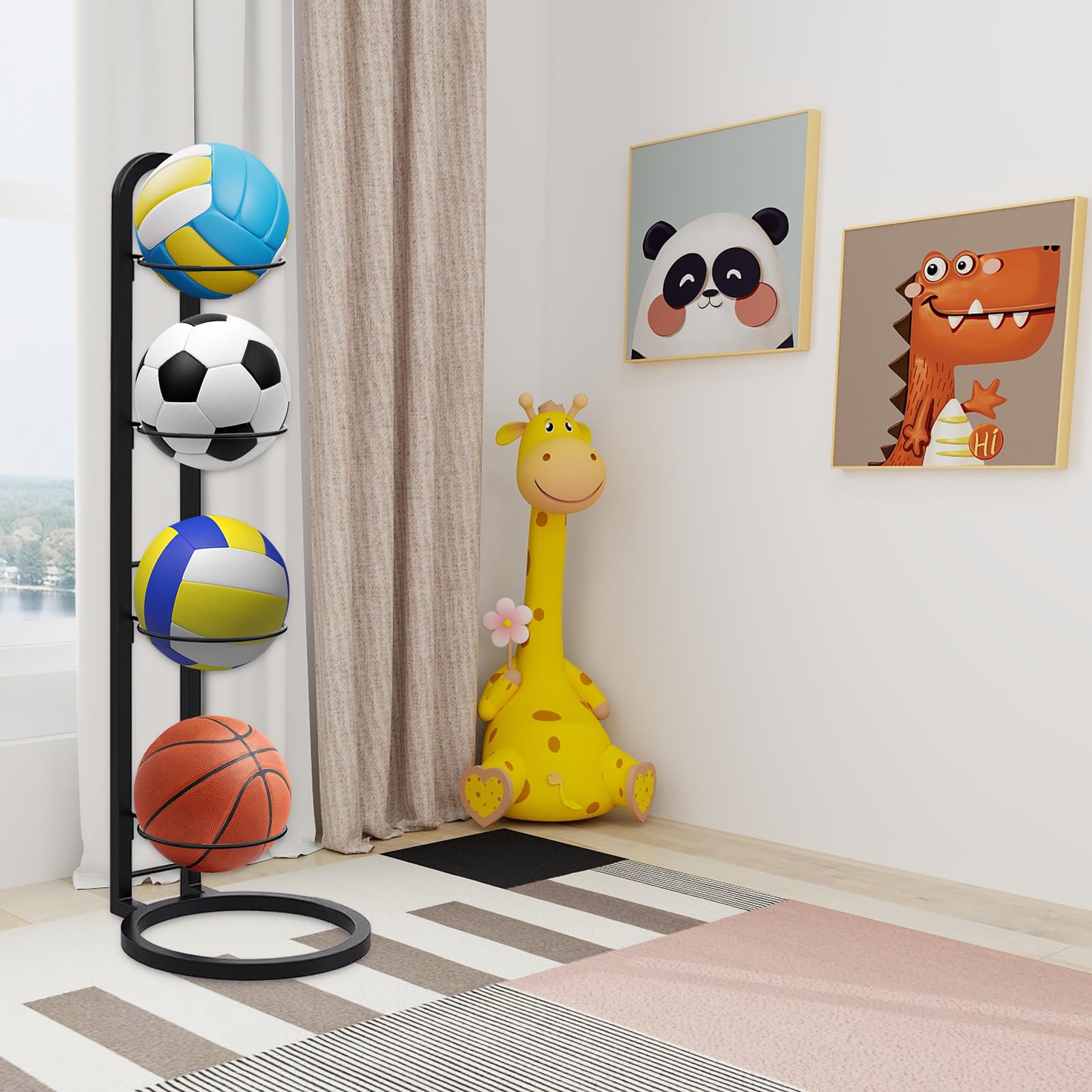 Rastrelliera da Basket Verticale Porta Palloni Scaffale Stoccaggio Rimovibile per Canestro Rugby Pallavolo Calcio