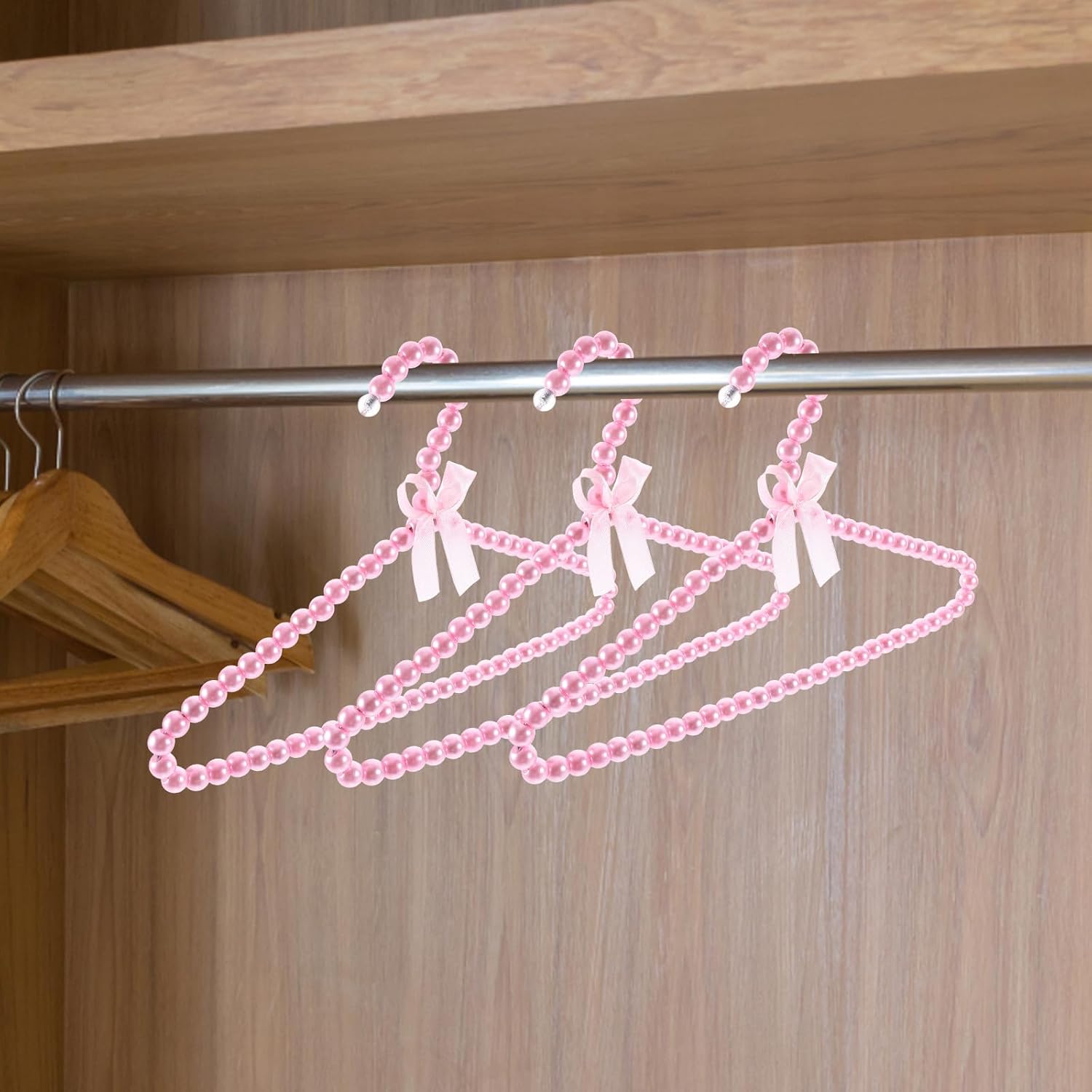 2pcs Pearl Decoration Small Hangers for Boys and Girls Clothes ABS Pink