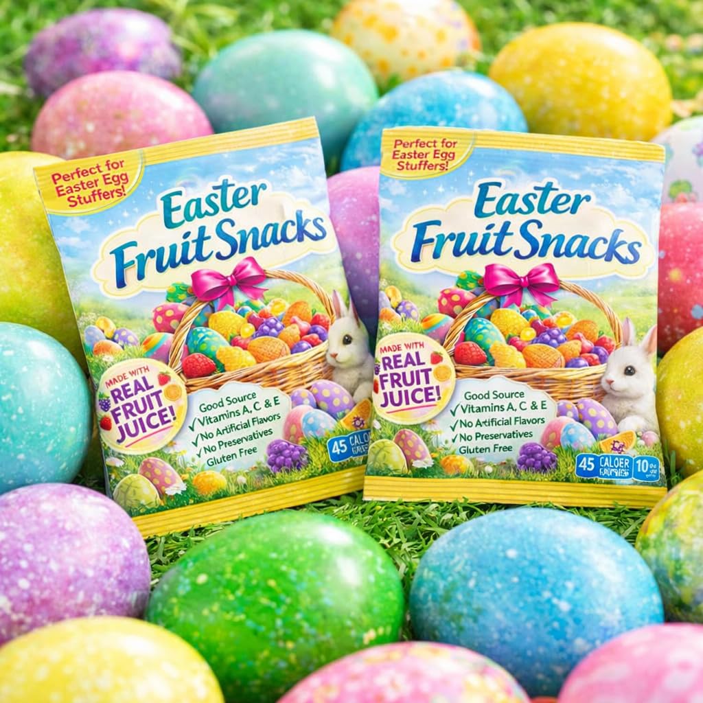 Eater Fruit Snack Gummy Flavor Treats 85 Individually Wrapped Pouches for Easter Egg Hunt Basket Stuffer Filler Party Favor DIY Gift