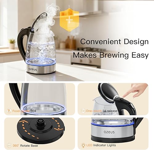 Miniatura 5 de Hervidor eléctrico de 1500 W Cool Touch - Tetera con diseño antiquemaduras, 1,8 L, gran capacidad, sin BPA, color blanco