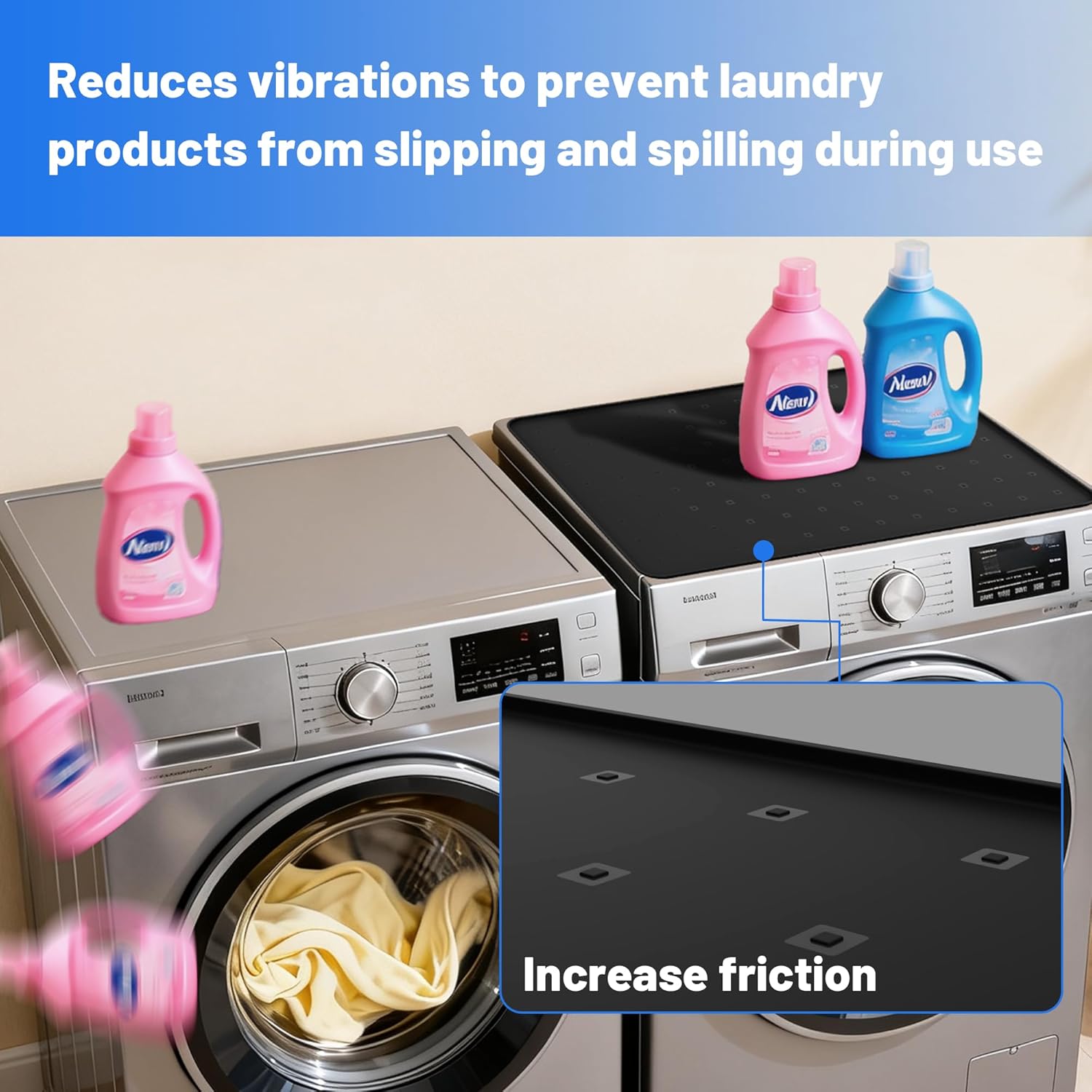 2 Pack 26" x 18" Washer and Dryer Topper, Silicone Washer Dryer Countertop Protector Mat, Non-Slip Waterproof Washing Machine Cover for Laundry & Kitchen （Black）