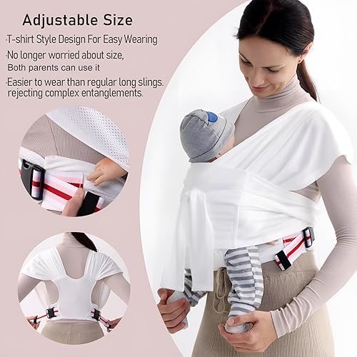 Miniatura 2 de Fular portabebés, portabebés ajustable para recién nacidos a niños pequeños, fácil de llevar, estilo camiseta, envoltura de bebé para papá y mamá