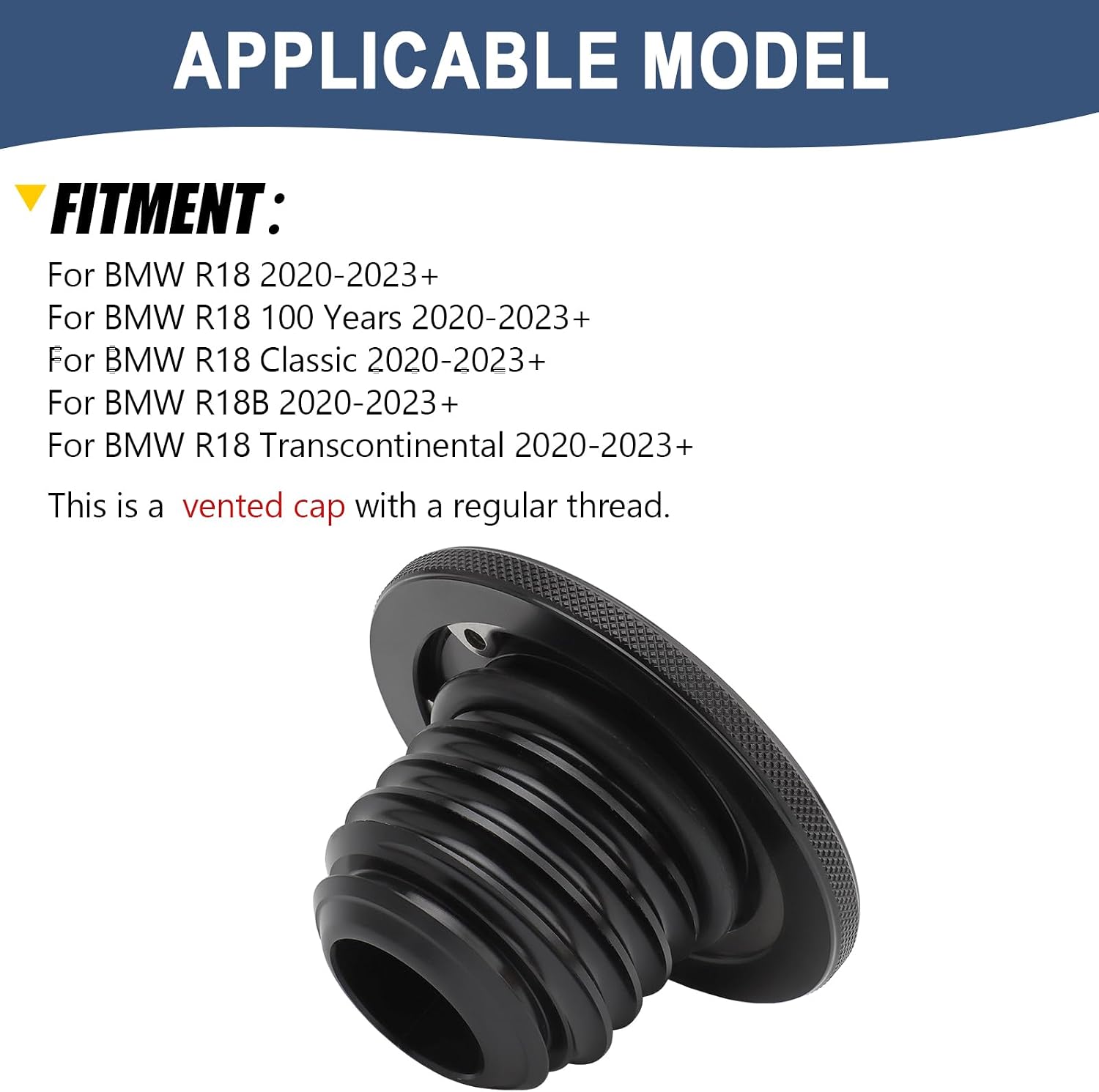 Motorcycle Vented Gas Cap Magnetic Anti-theft Fuel Tank Cap Knurled Fit For BMW R18 100 Years Classic Transcontinental R18B 2020-2023+ (Black)