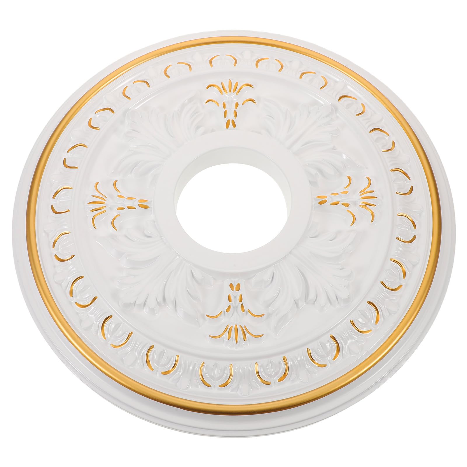 Placa decorativa redonda de techo para lámpara colgante blanca de plástico y 39,6 cm