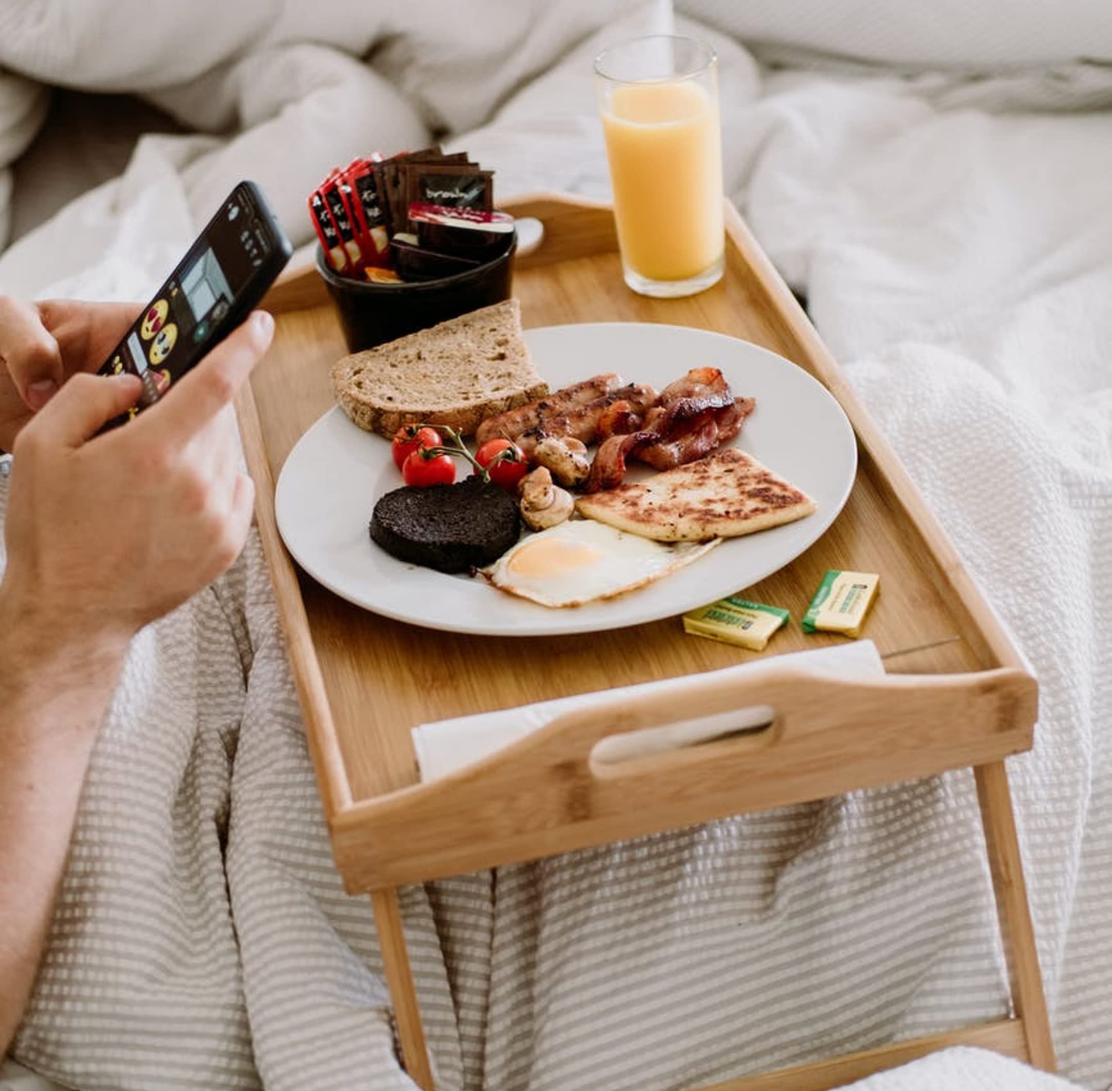 Klass Home Lap Tray and Serving Tray, Bamboo Bed Tray Table with