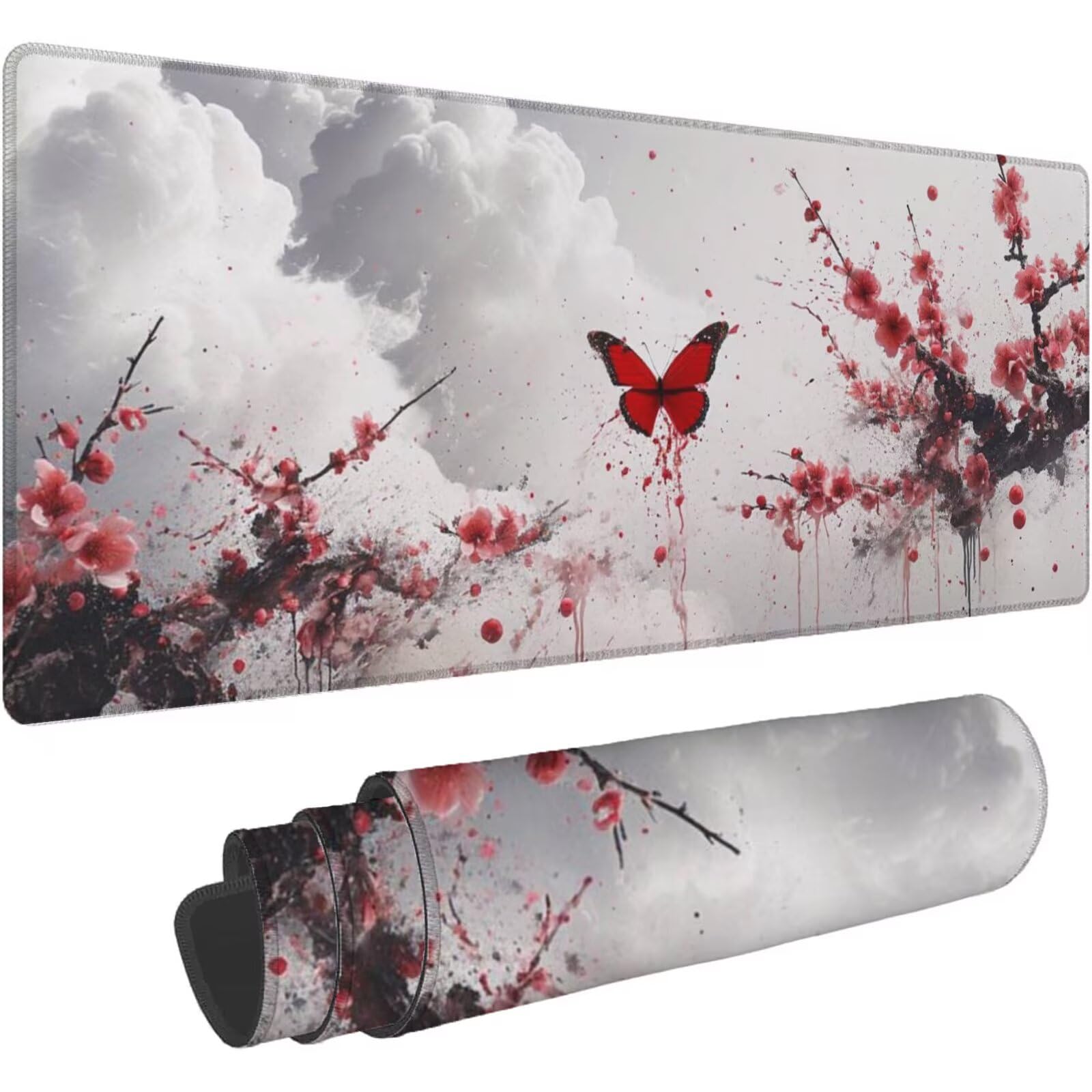 Podkładka pod mysz dla graczy bordowa podkładka pod mysz XXL 1600 x 800 mm mata biurkowa podkładka pod mysz motyl wodoodporna podkładka pod mysz do gier szyte krawędzie poprawia precyzję i szybkość