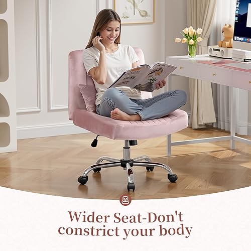 Miniatura 3 de Silla cruzada de terciopelo con ruedas, silla de oficina de lujo con patas cruzadas, cómoda silla de escritorio para oficina en casa, silla de