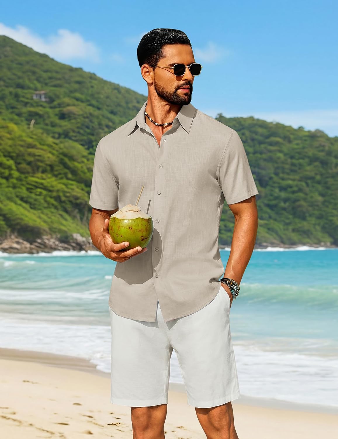 COOFANDY Men's Short Sleeve Button Down Shirt Casual Cotton Shirts Beach Summer Linen Shirts with Pocket - Image 2