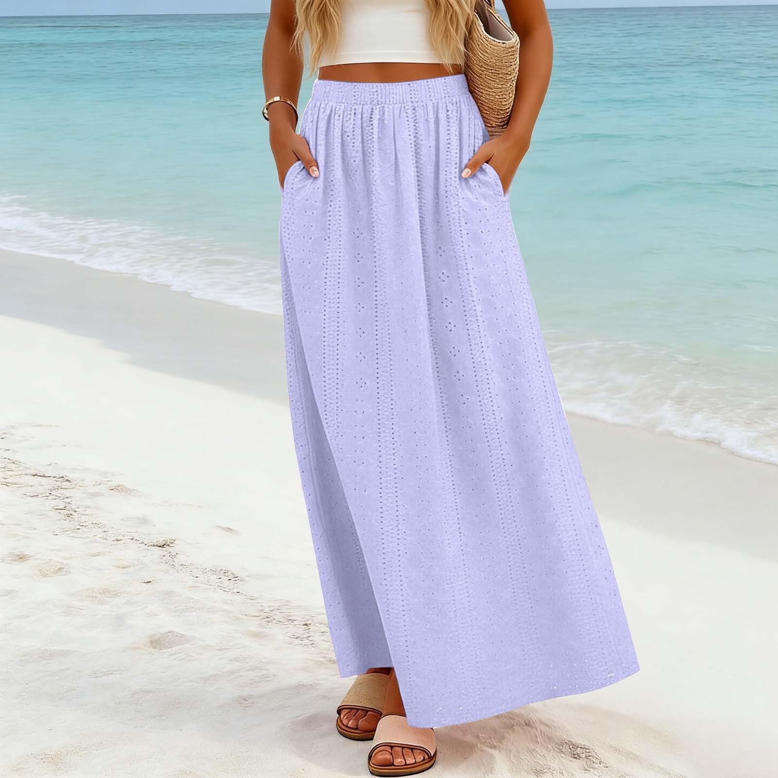 Falda midi elegante para mujer, lisa, casual, acampanada, transpirable, ligera, para uso diario