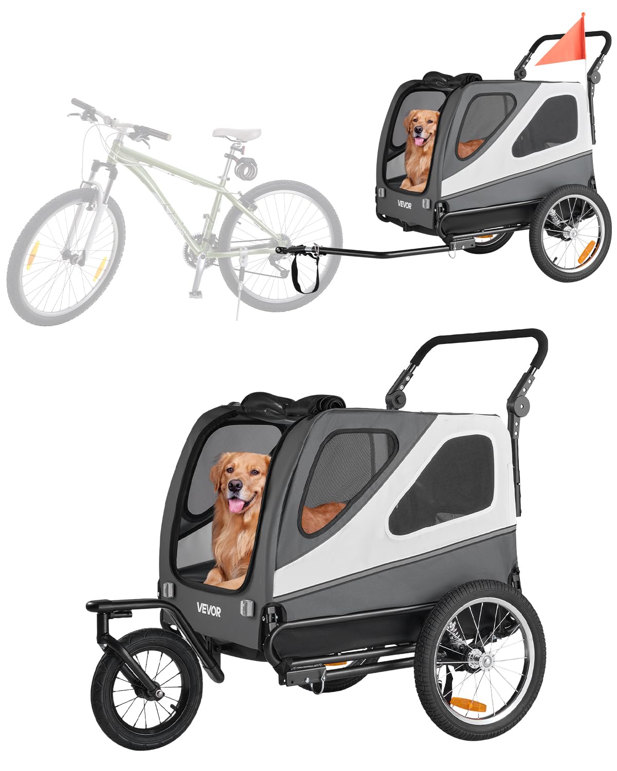 VEVOR Hundeanhänger Hundeträger - 2-in-1 Fahrradanhänger & Kinderwagen