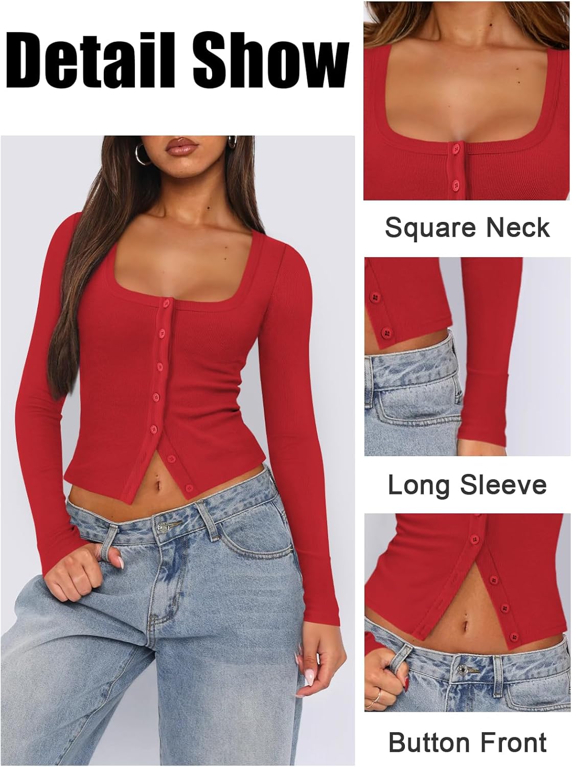 Womens Button Up Tops for Women Knit Ribbed Fitted Button Down Cardigan Long Sleeve Going Out Tops Fall Clothes - Image 4