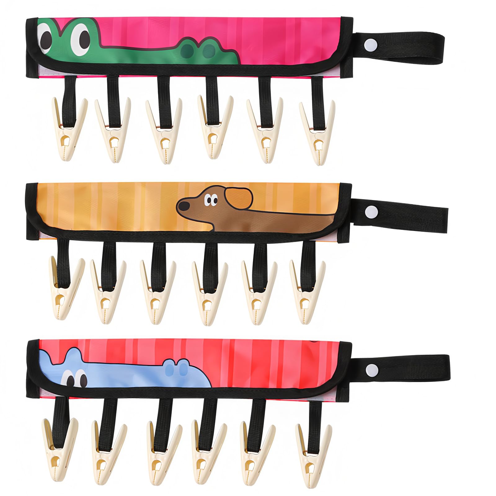QOPAHI 3-Pack Cartoon Sock Hangers for Drying, 38.6cm Dryer Hanger with 6 Pegs, Folding Windproof Sock Dryer Clips, Portable Underwear Hangers for Heated Airers Washing Lines Home & Travel