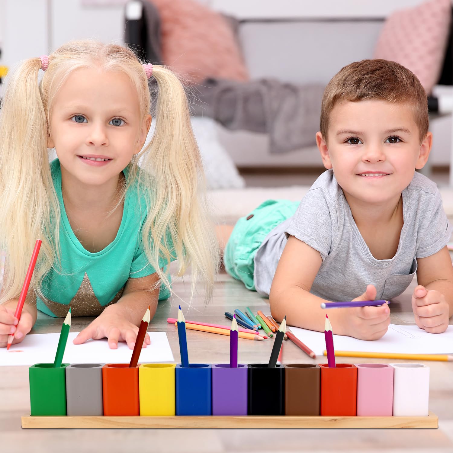 Buntstifthalter aus Holz, Montessori-Stiftehalter Aufbewahrungsorganizer für Buntstifte und Marker Buntstifthalter für den Schreibtisch für Kinder Schüler Klassenzimmer Schule Bürobedarf