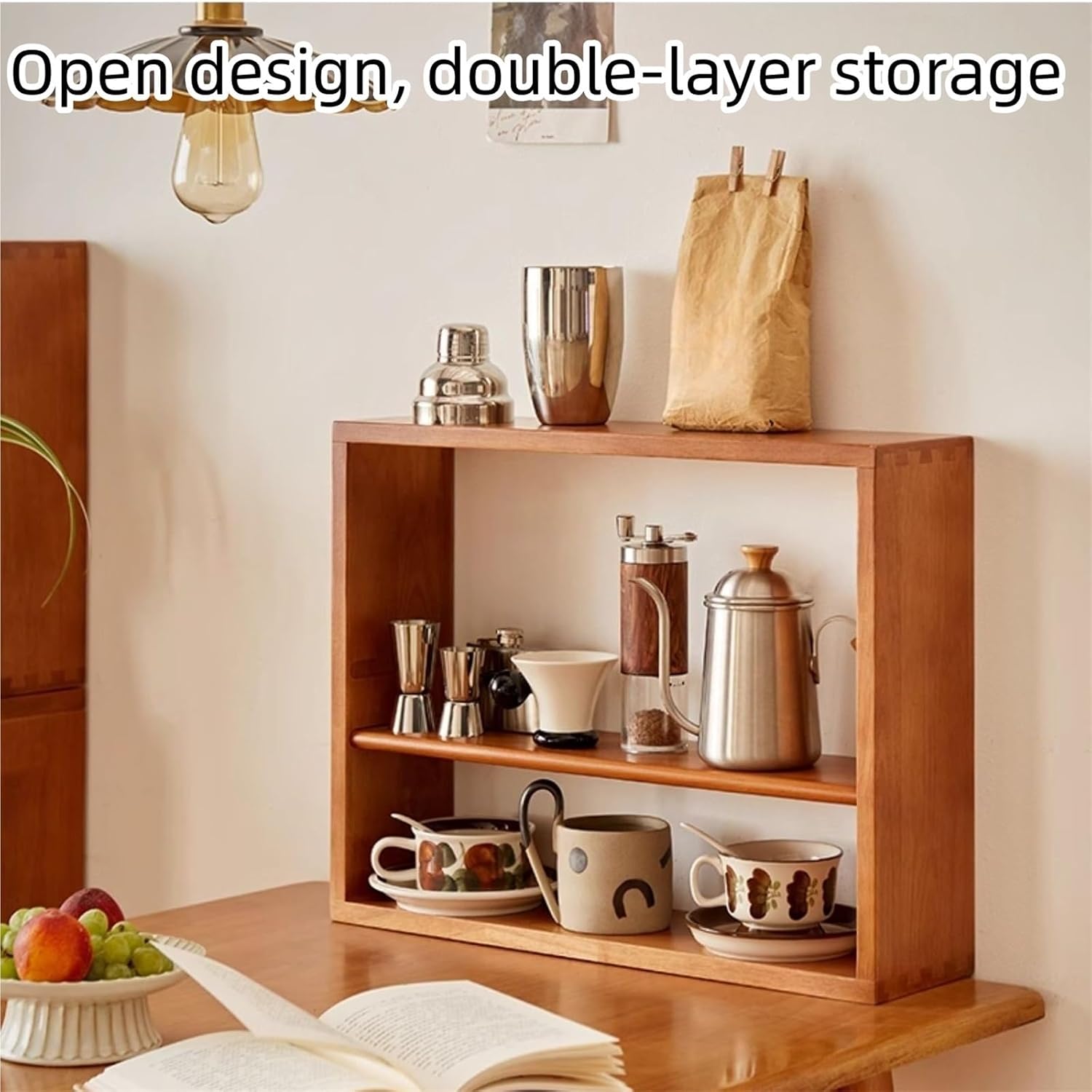 Solid Wood Wall-Mounted Tea Cup Holder & Coffee Mug Display Rack - Easy to Install Wooden Storage Shelf for Desk Organizer & Countertop - Stylish Yellow Design
