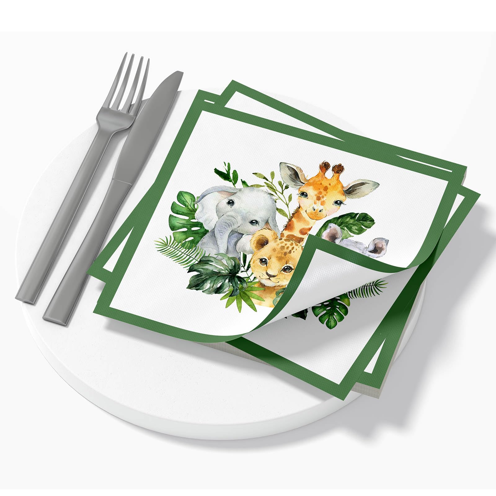 Dschungel-Safari Servietten – 48 Stück, 3-lagig, 33x33 Cm, Mit Tierdruck Für Mottoparty