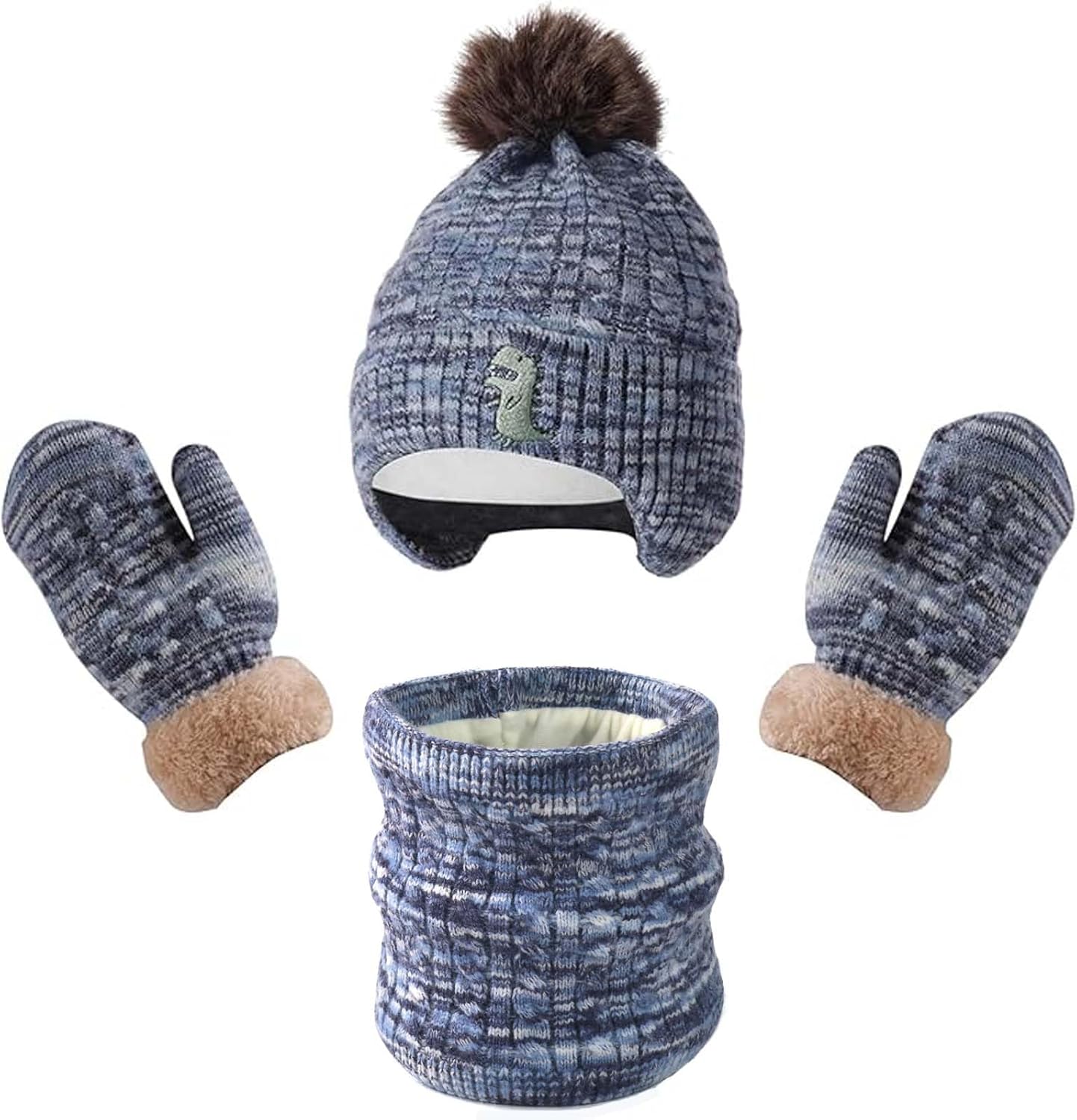Kids Winter Hat Gloves Scarf Set for 2-14 Years Old Warm Fleece Lining