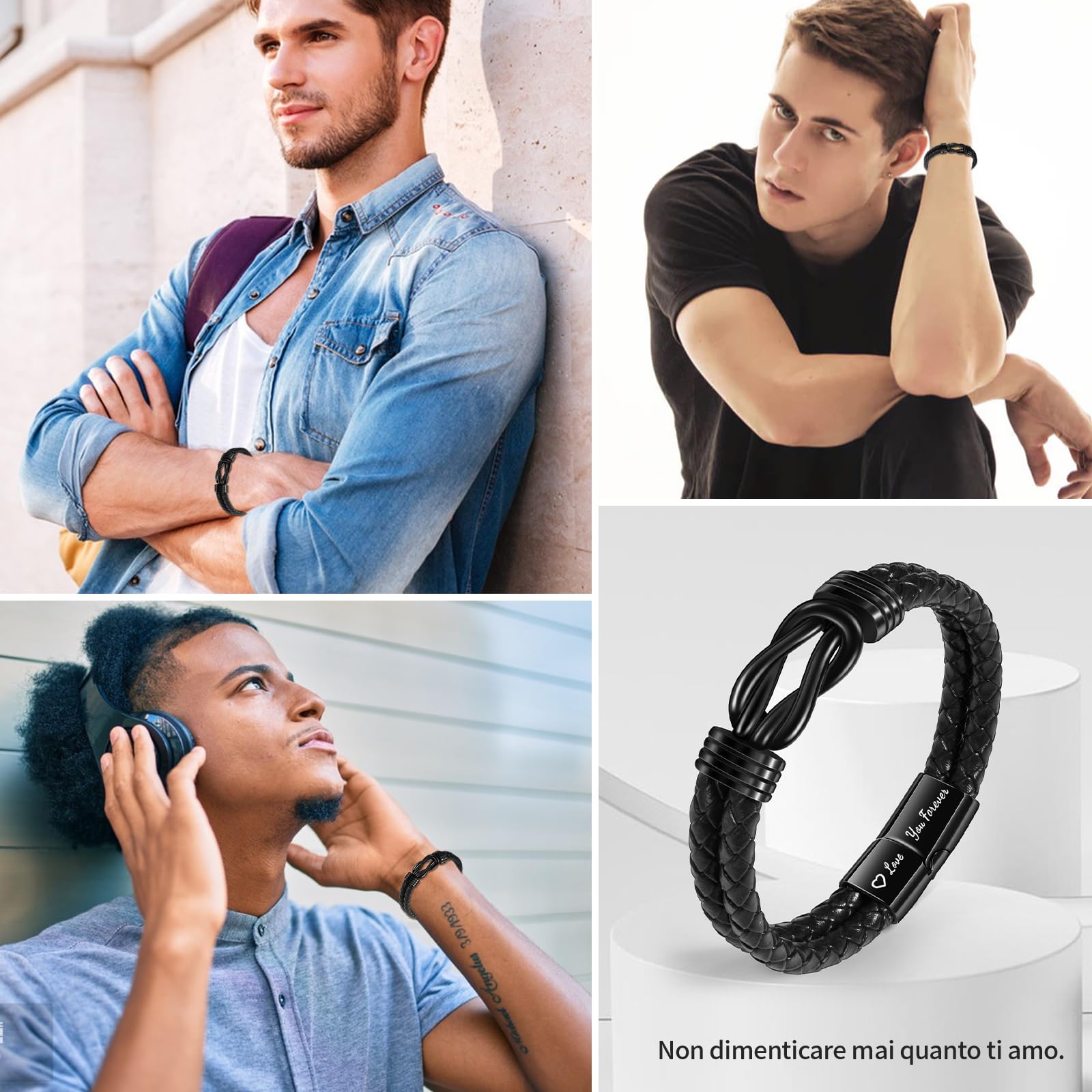 CheersLife Regalo Festa del Papà Idee Regalo per Papà, Regalo Compleanno Papà Bracciale Papà Personalizzato Intrecciata Bracciale Cuoio Uomo PAPÀ Regali Per Papà