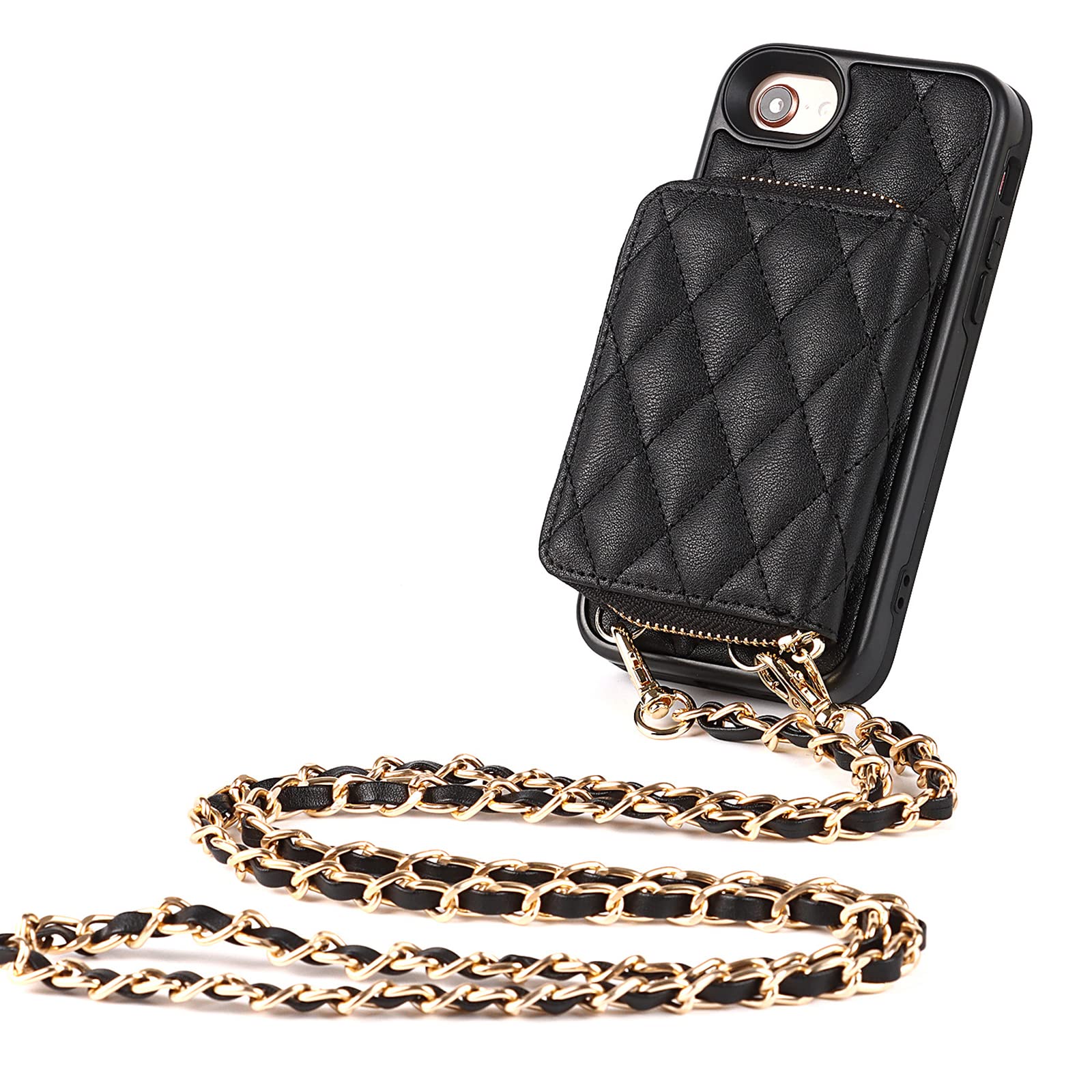 Hülle für iPhone SE 2022/SE 2020/8/7, PU Leder Magnetisch Schutzhülle Crossbody Phone Tasche mit Abnehmbarer Einzigartiger Kleiner Geldbörse für iPhone 7/8/SE2/SE 3,Schwarz