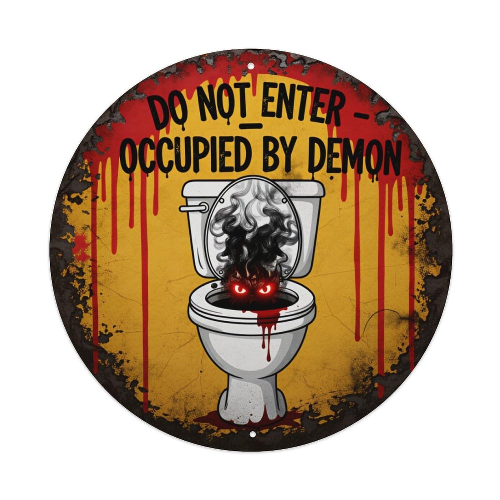 Demon In Toilet With Blood Drips Round Tin Sign Retro Metal Sign for Cafe Bar Pub Home Game Room Gym Club Wall Decoration Vintage Metal Poster 8x8 Inch