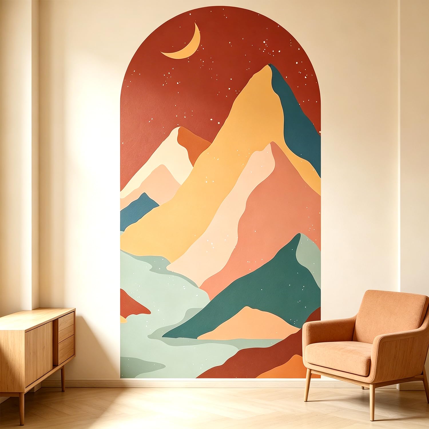 Deco murale chambre sans peinture avec le sticker arche de montagne en vinyle