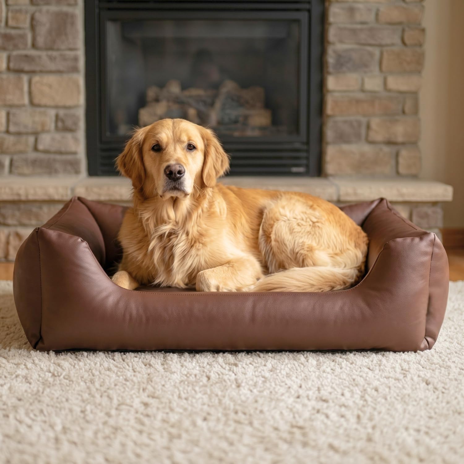 E-dogbed Mario legowisko dla psa ze sztucznej skóry, poduszka dla psa, sofa dla psa, legowisko dla psa, poduszka dla psa, miejsce do spania, kolor i rozmiar do wyboru od M do XXL (100 x 70 cm, brązowa)