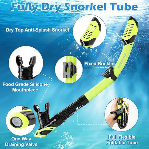 Miniatura 4 de Equipo de esnórquel para adultos, máscara de esnórquel antivaho de 4 ventanas y juego de esnórquel con parte superior seca, juego de esnórquel para
