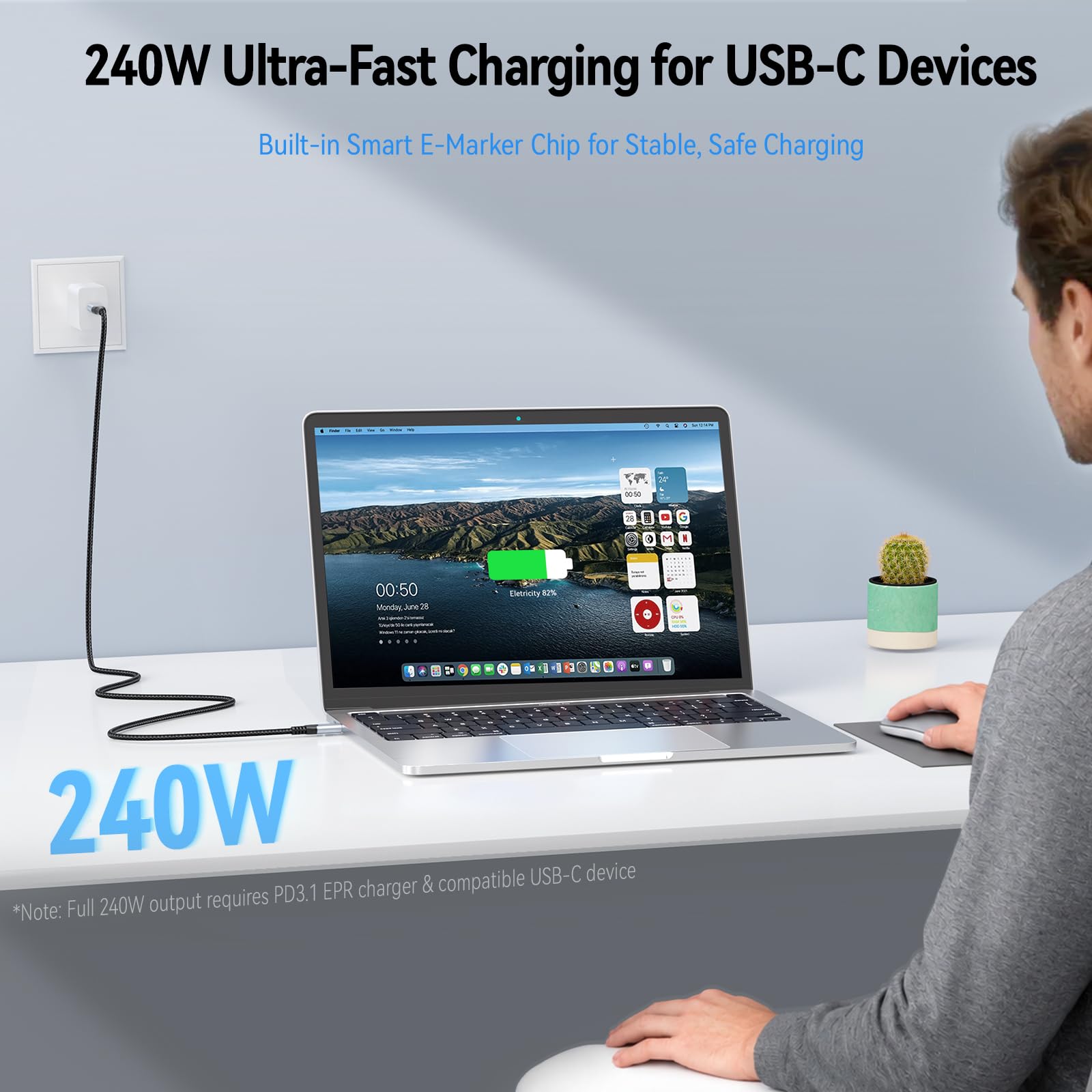 ZeroneTeck Cable USB C a C de 6 pulgadas [3 unidades de 0.5 pies], transferencia de datos de alta velocidad de 40 Gbps, carga PD de 240 W, cable de monitor 8K/4K