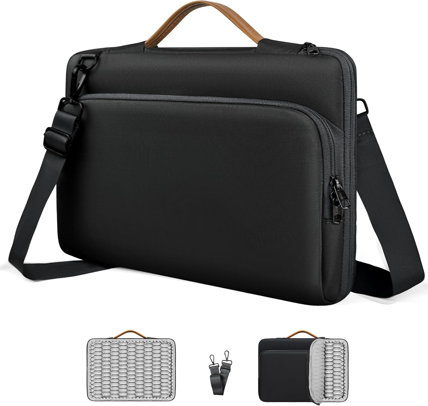 NIMOSA 15.6 Inch Laptop bag, 360 Full-Air Cushion Water Resistant YKK Zippers Metal shoulder strap buckles, Work Travel Bag