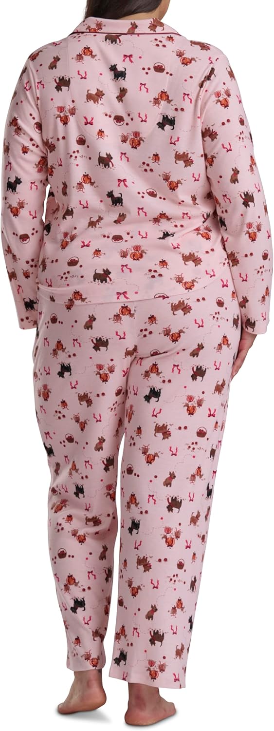 Karen Neuburger womens [Plus Size] Girlfriend Long Sleeve Notch Collar Button Up Top and Pant Bottom 2-piece Pajama Set - Image 3
