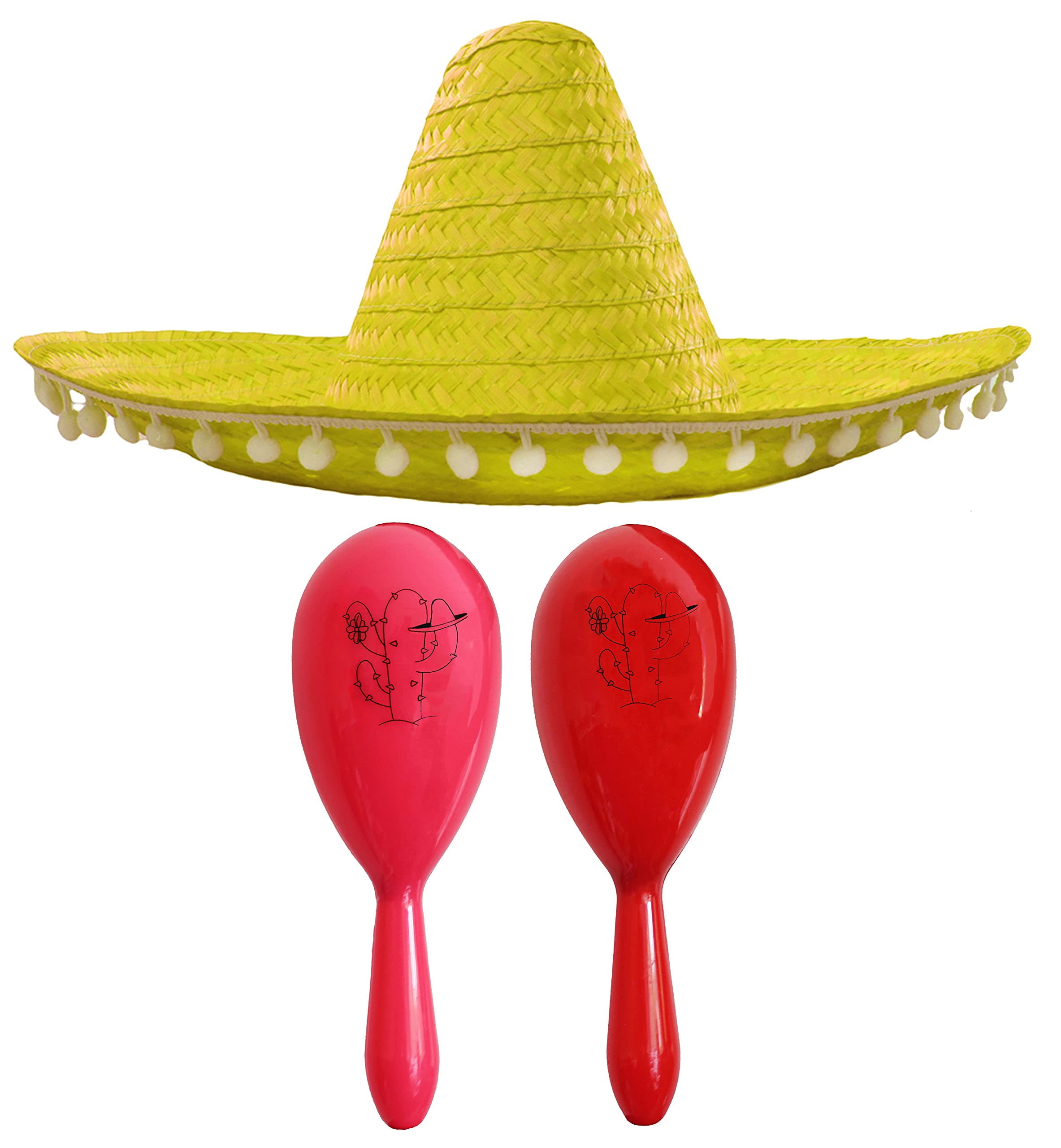 Mexican Fancy Dress Accessory Set - Mexican Sombrero With 2x Maracas - Perfect for Mexican Fancy Dress Costumes Senorita Bandit Mariachi Cinco De Mayo Fancy Dress