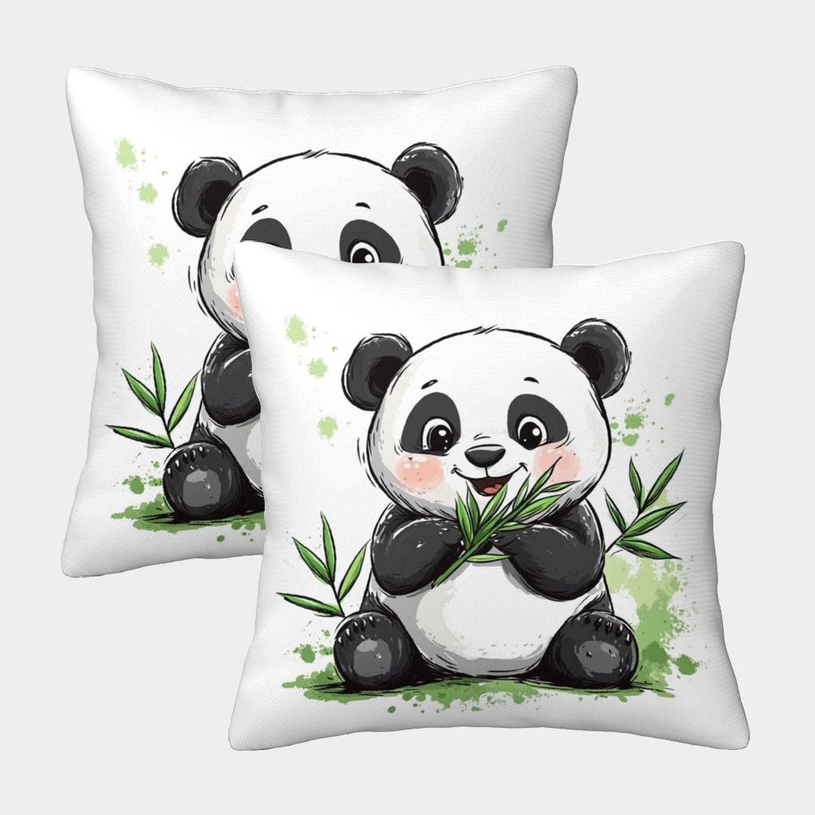 QFVANSIYO Cute Panda Bamboo 3D Printed Pillowcase Microfiber Bedroom Decor Bamboo Panda Pillow Cover for Adults Teens 40x40cm