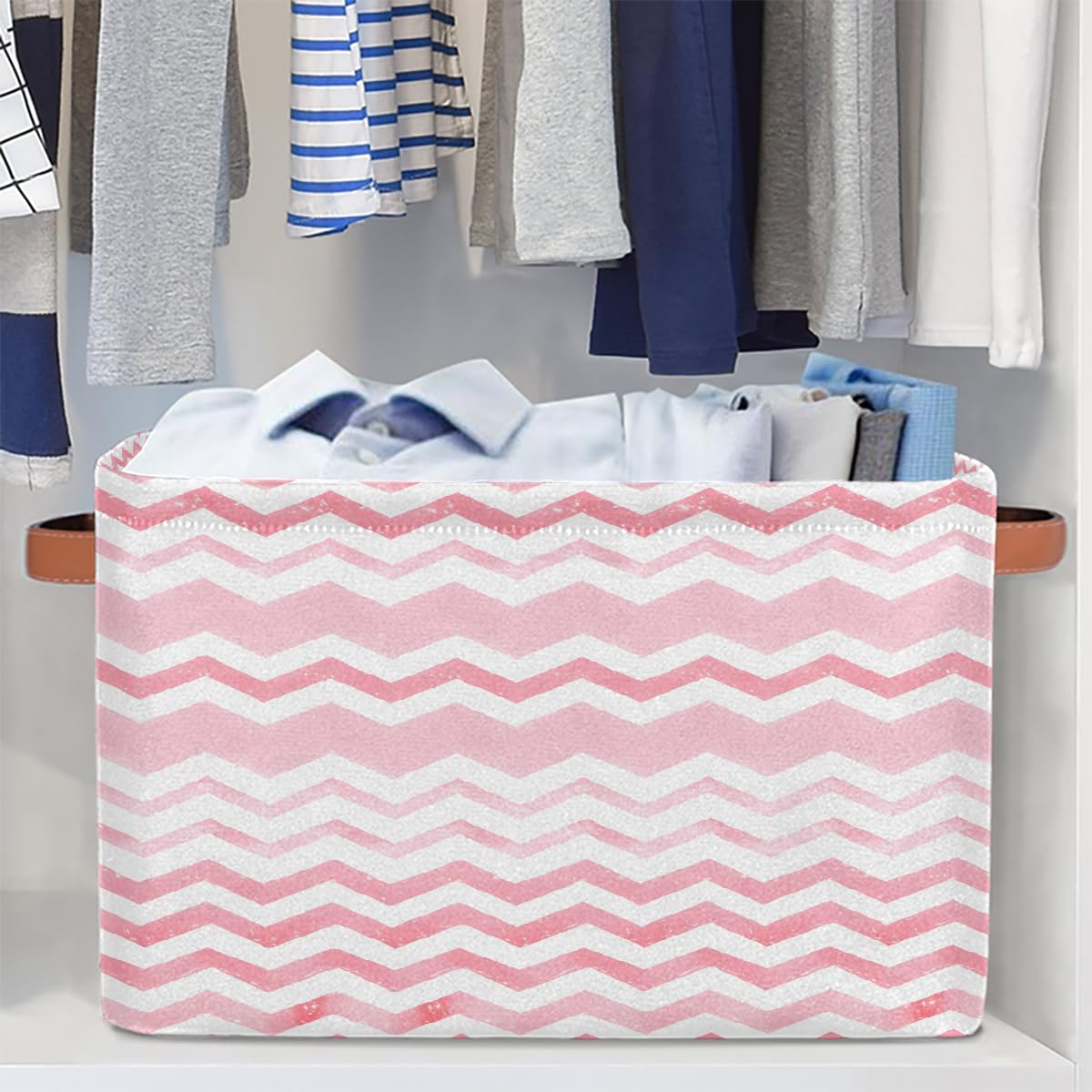 Mexpekil Cesta de almacenamiento con rayas en zigzag rosa, caja de almacenamiento de juguetes para niños, plegable, organizador de tela para estantes, cesta de regalo grande con asas, 2 piezas