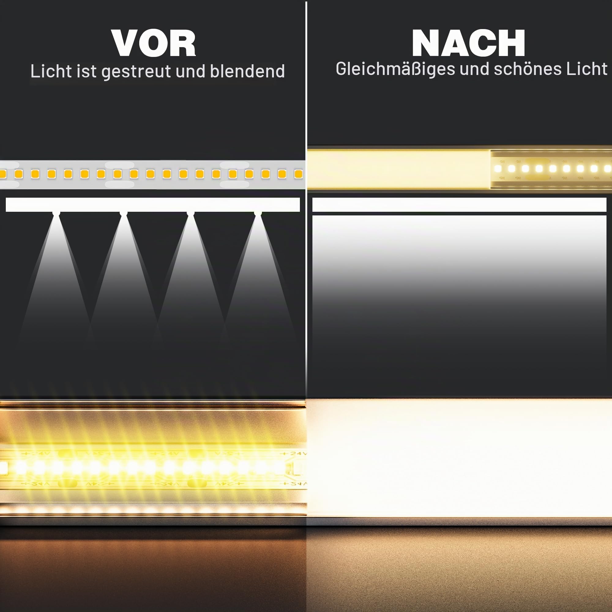 Shine Plus LED Profil U-Form 2m × 10 Stück, Schiene aus eloxiertem Aluminium, kanal für Streifen bis 12mm, diffusor für gleichmäßige Lichtverteilung (10×2 Meter)